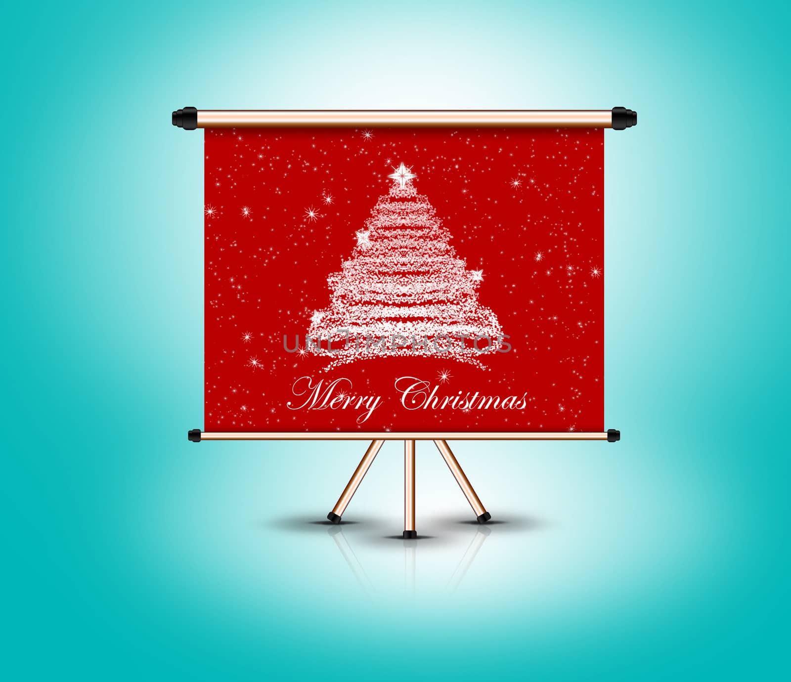 christmas tree on billboard frame standing, 3d render by motionkarma