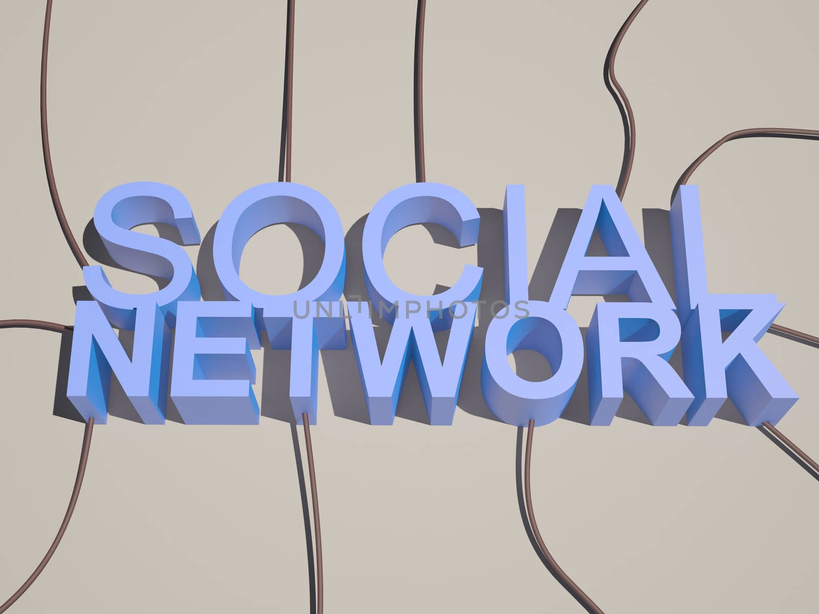 3d social network text connected with wire from different directions