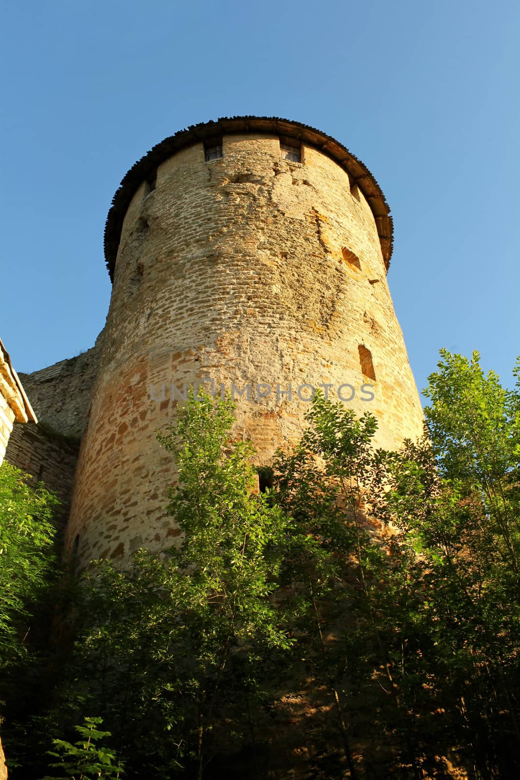 Fortress wall with tower Ivangorod fortress Russia