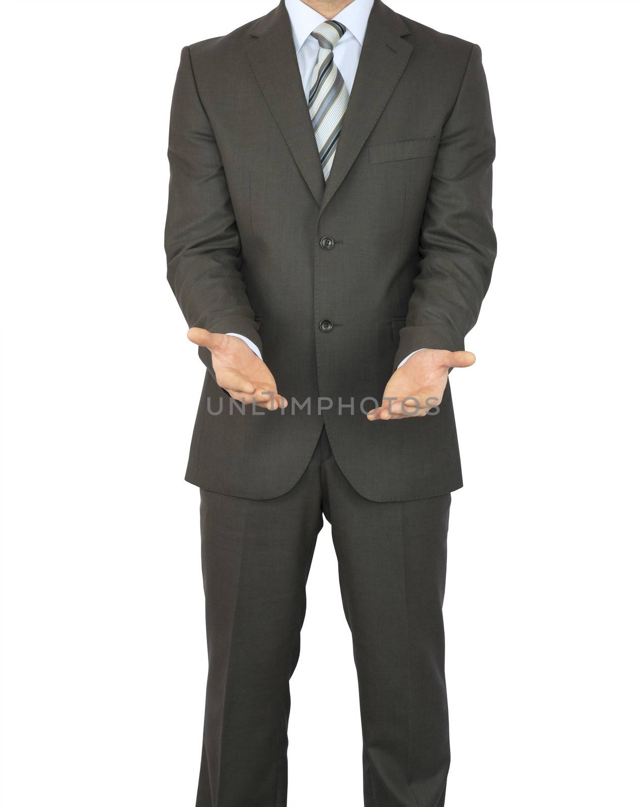 Man in suit holding his hands before him. Crop