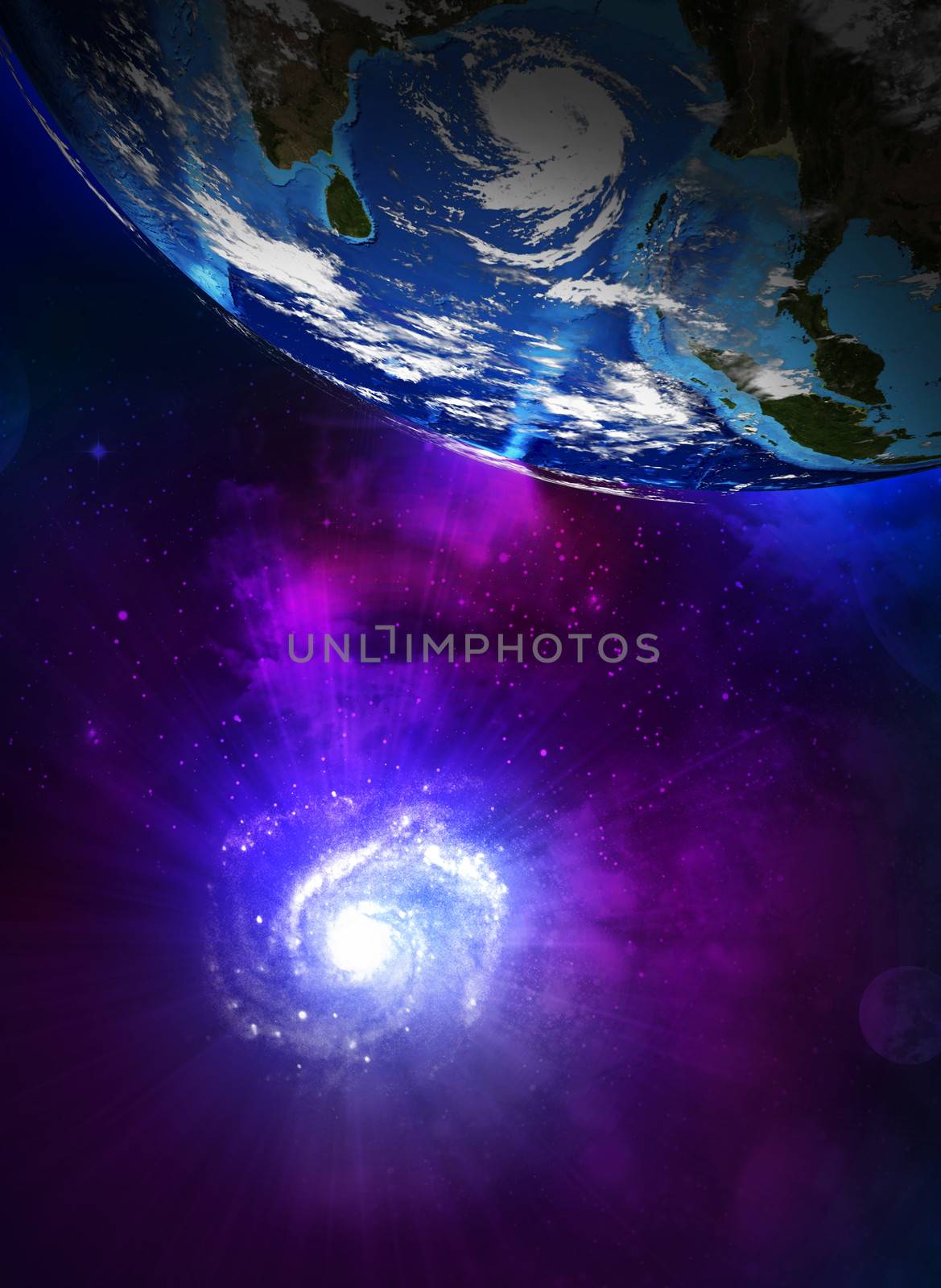Earth planet and the spiral galaxy by cherezoff
