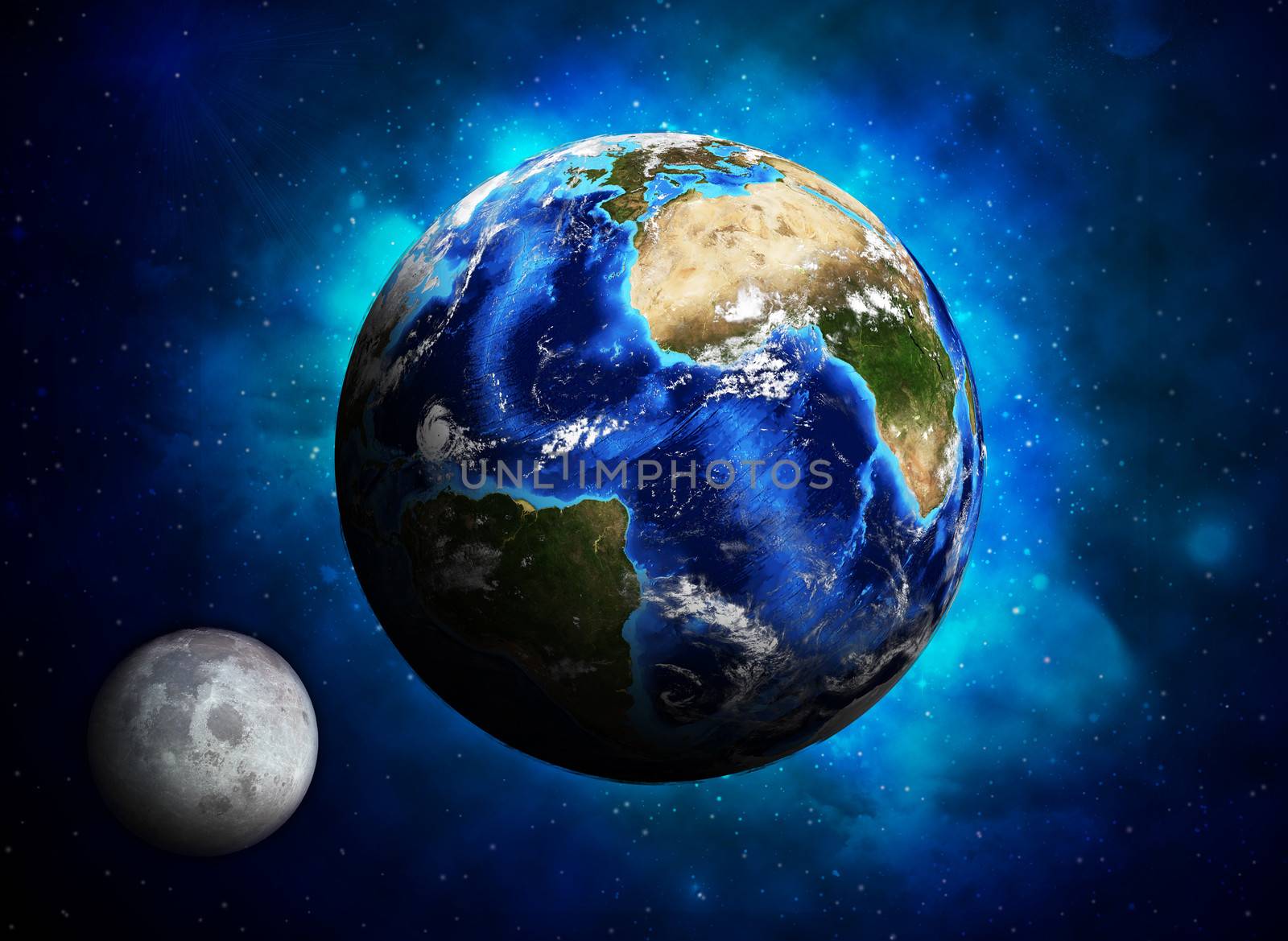 Earth planet and moon. Elements of this image are furnished by NASA