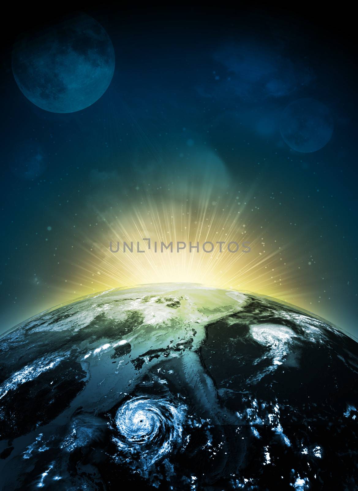 Earth planet in sun rays by cherezoff