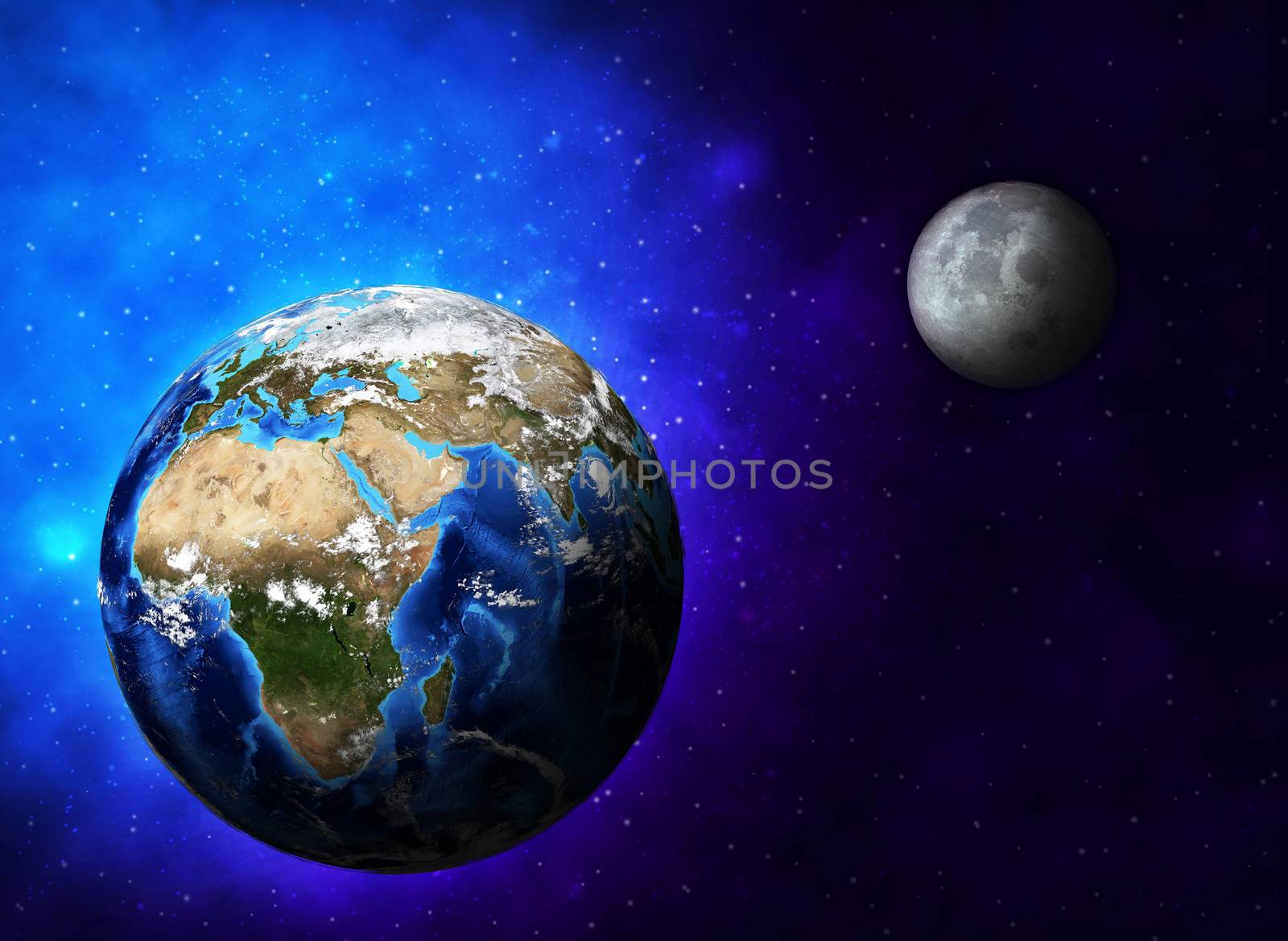 Earth planet and moon. Elements of this image are furnished by NASA