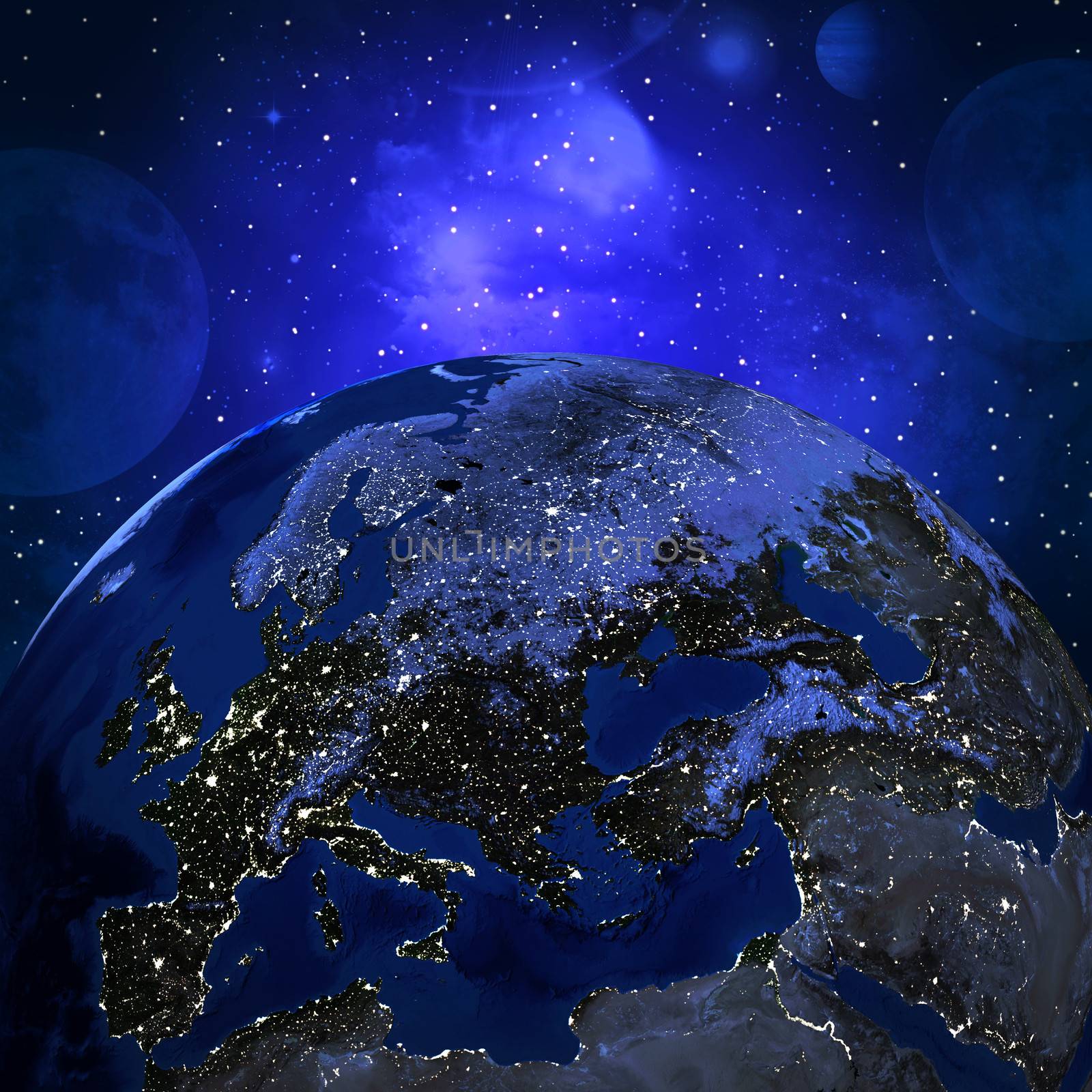 Night surface of the planet earth. Elements of this image are furnished by NASA
