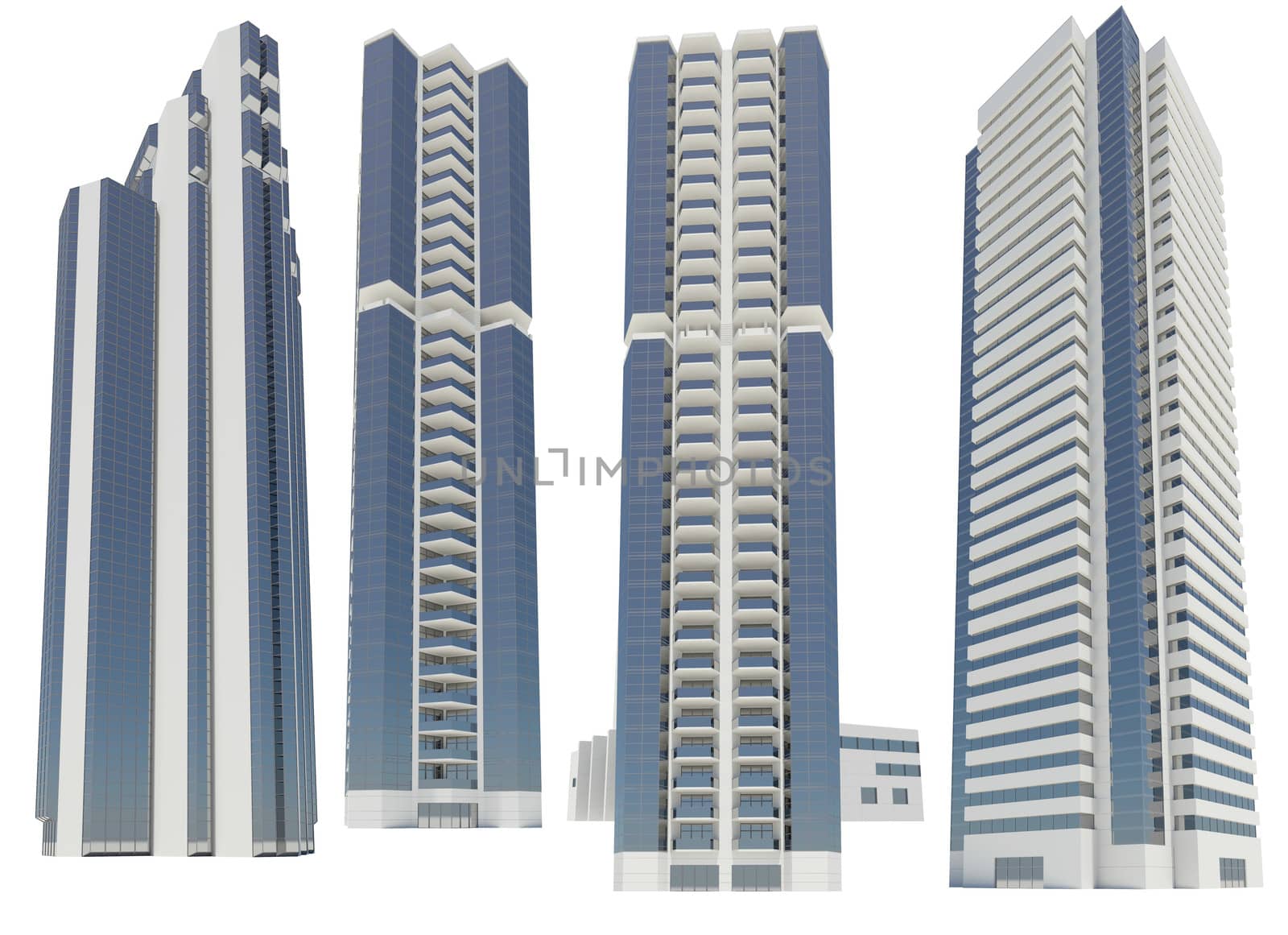 Skyscrapers. Isolated render on a white background
