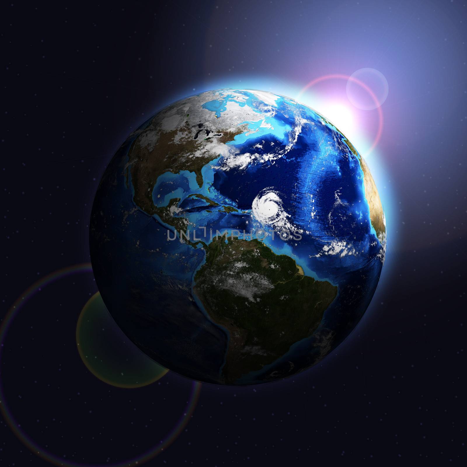 Earth planet in sun rays. Elements of this image are furnished by NASA