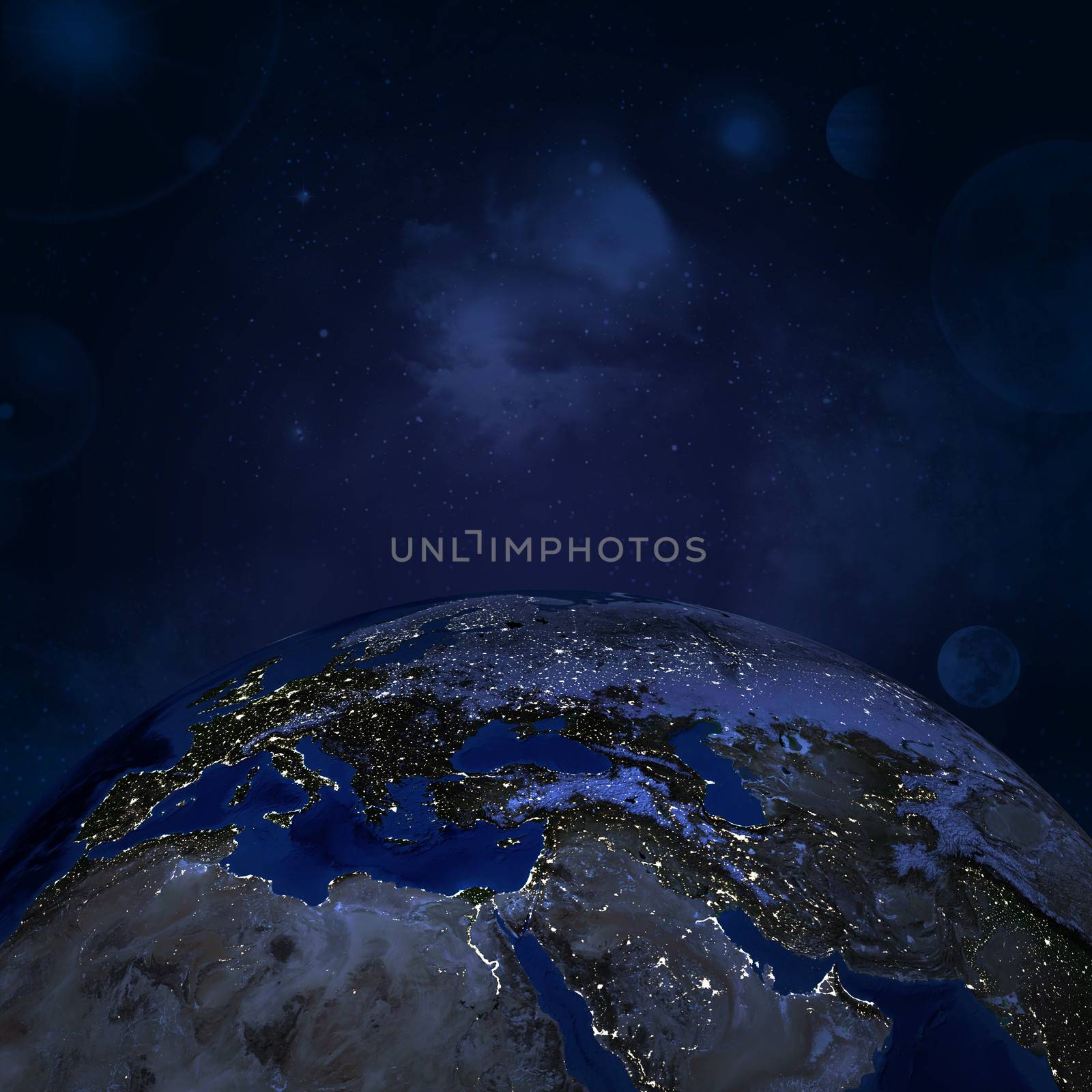 Night surface of the planet earth. Elements of this image are furnished by NASA