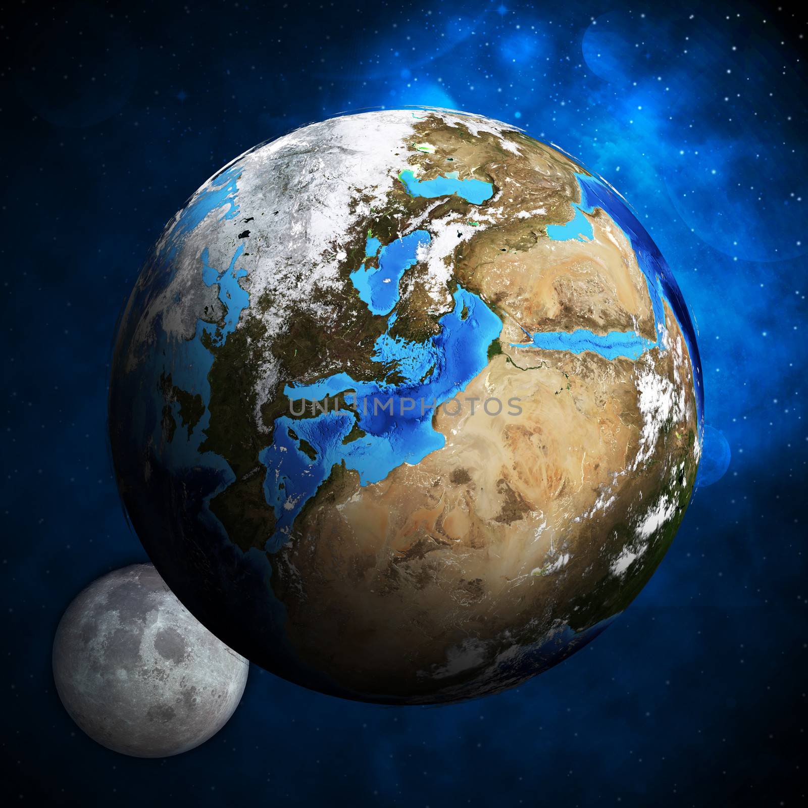 Earth planet and moon. Elements of this image are furnished by NASA