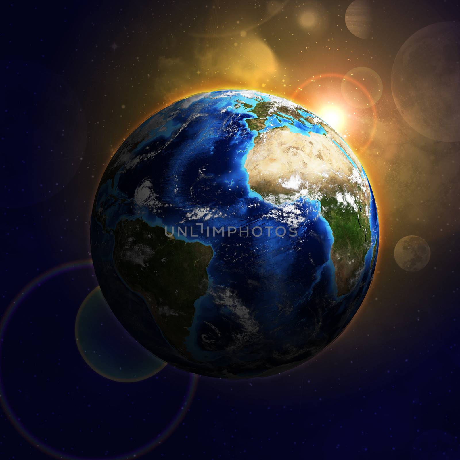 Earth planet in sun rays. Elements of this image are furnished by NASA