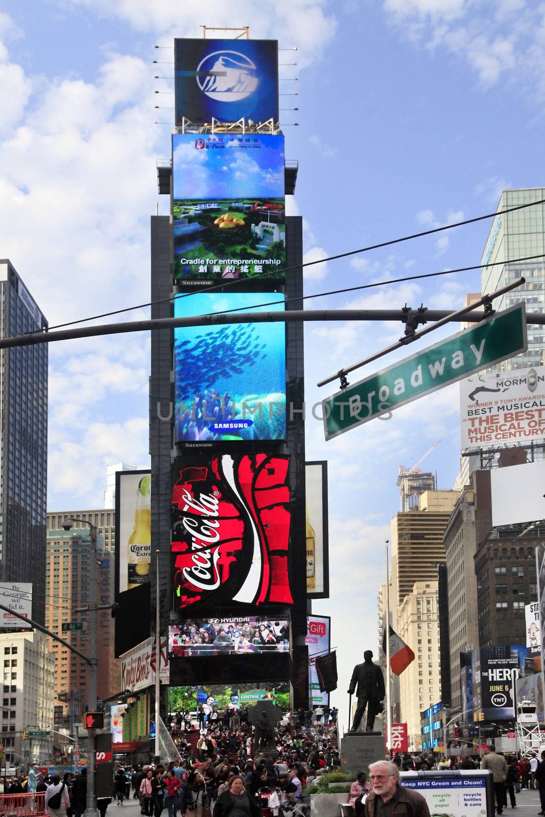 NEW YORK CITY, USA - MAY 16: Times Square, featured with Broadway Theaters and huge number of LED signs, is a symbol of New York City and the United States, 16 May 2013 in Manhattan, New York City