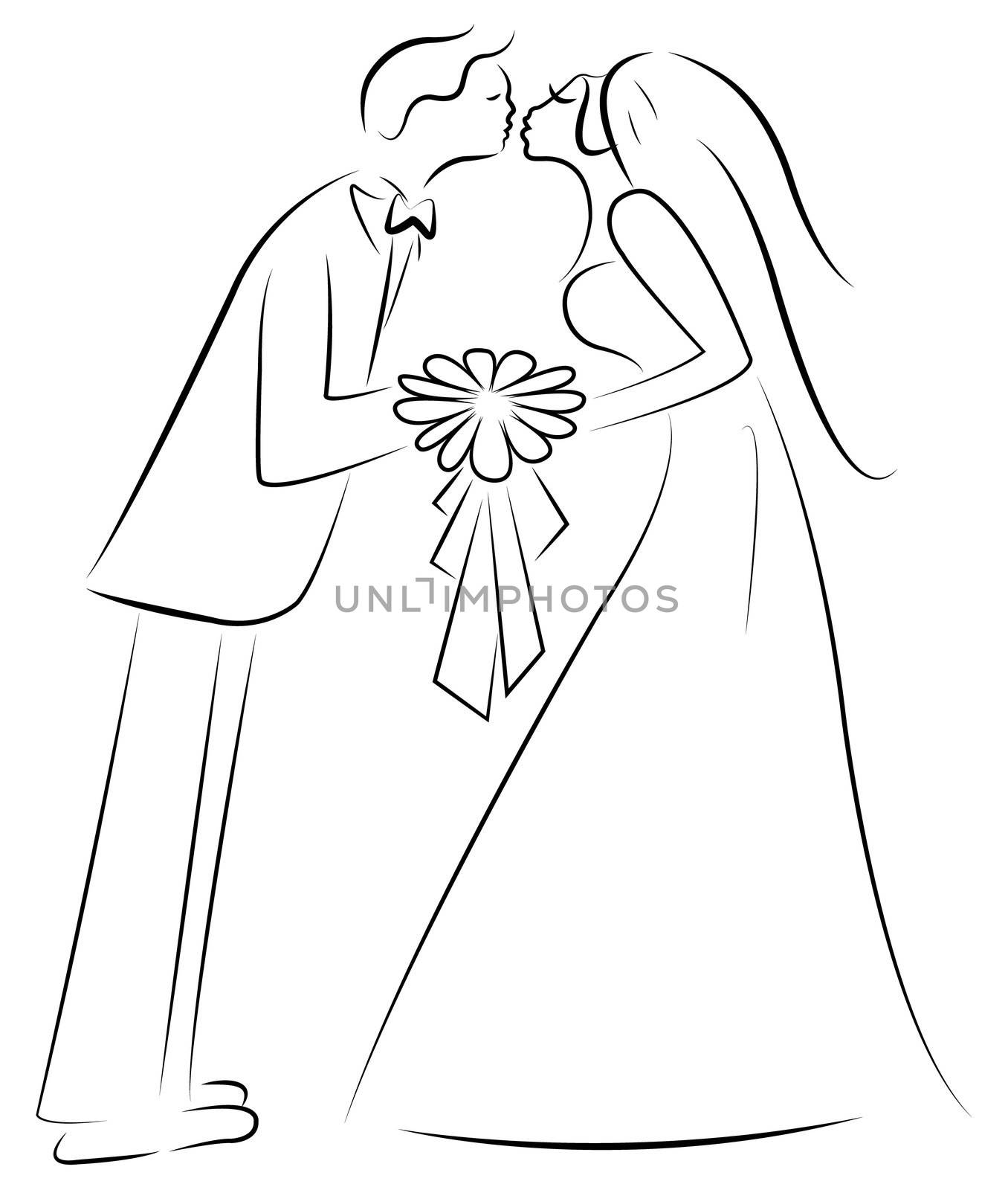 kissing the bride, sketch vector