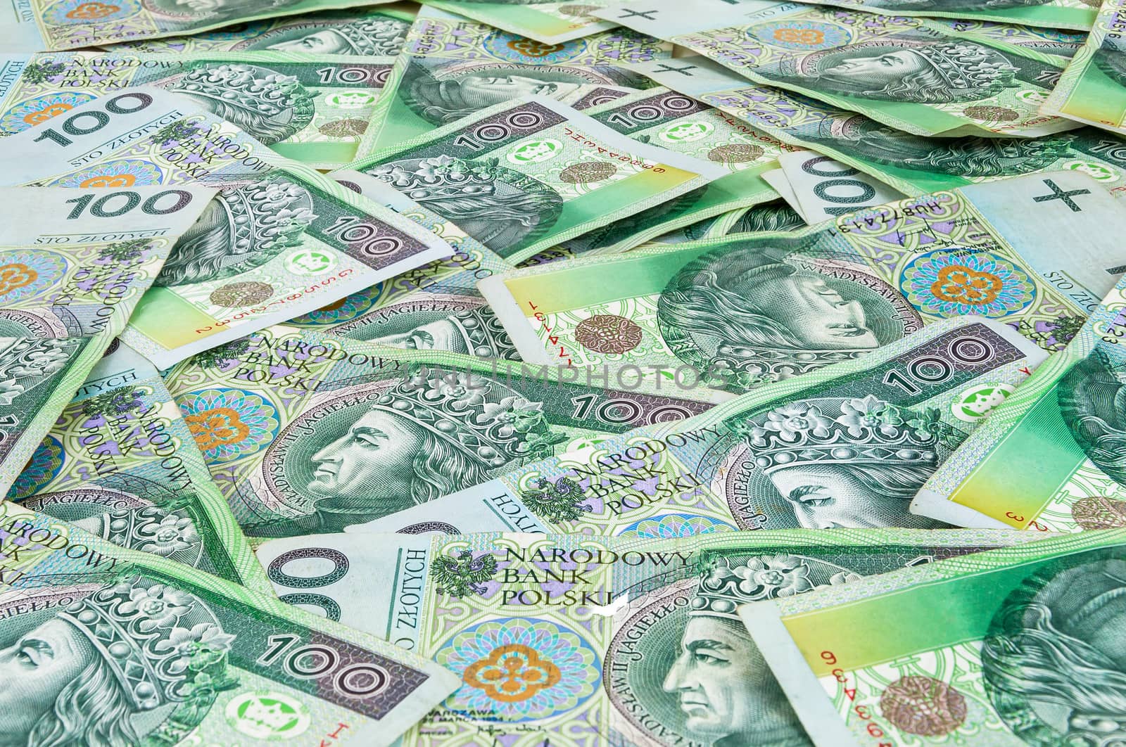 Background of 100 PLN (polish zloty) banknotes