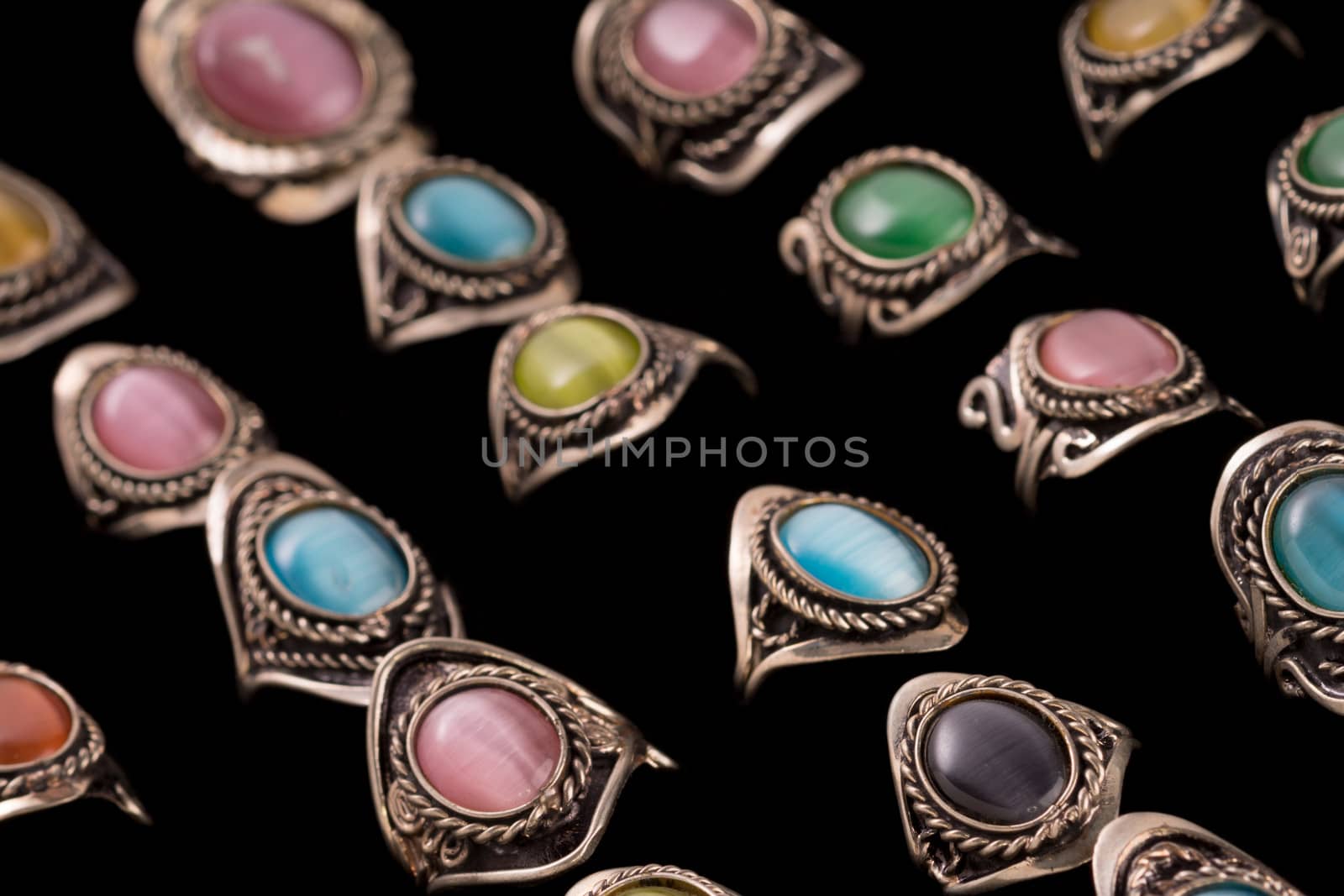 Collection of Peruvian made Cat's Eye rings