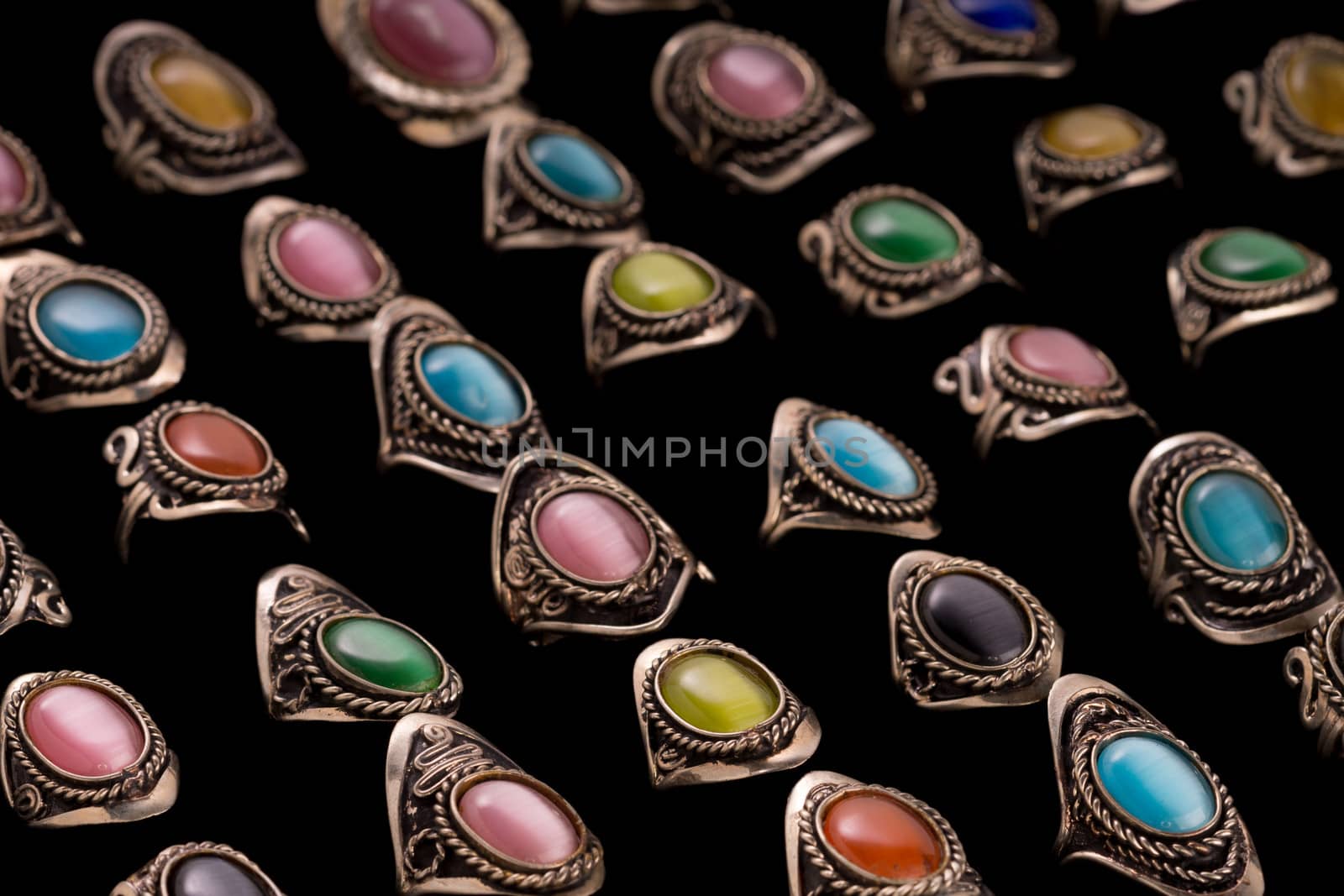 Collection of Peruvian made Cat's Eye rings