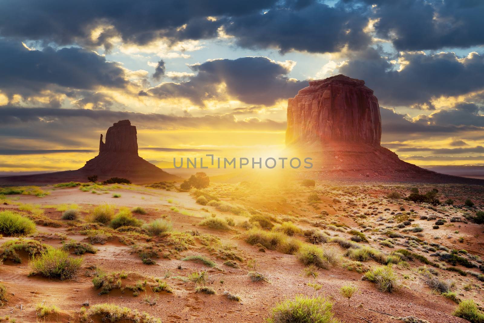 Sunset at the sisters in Monument Valley, USA
