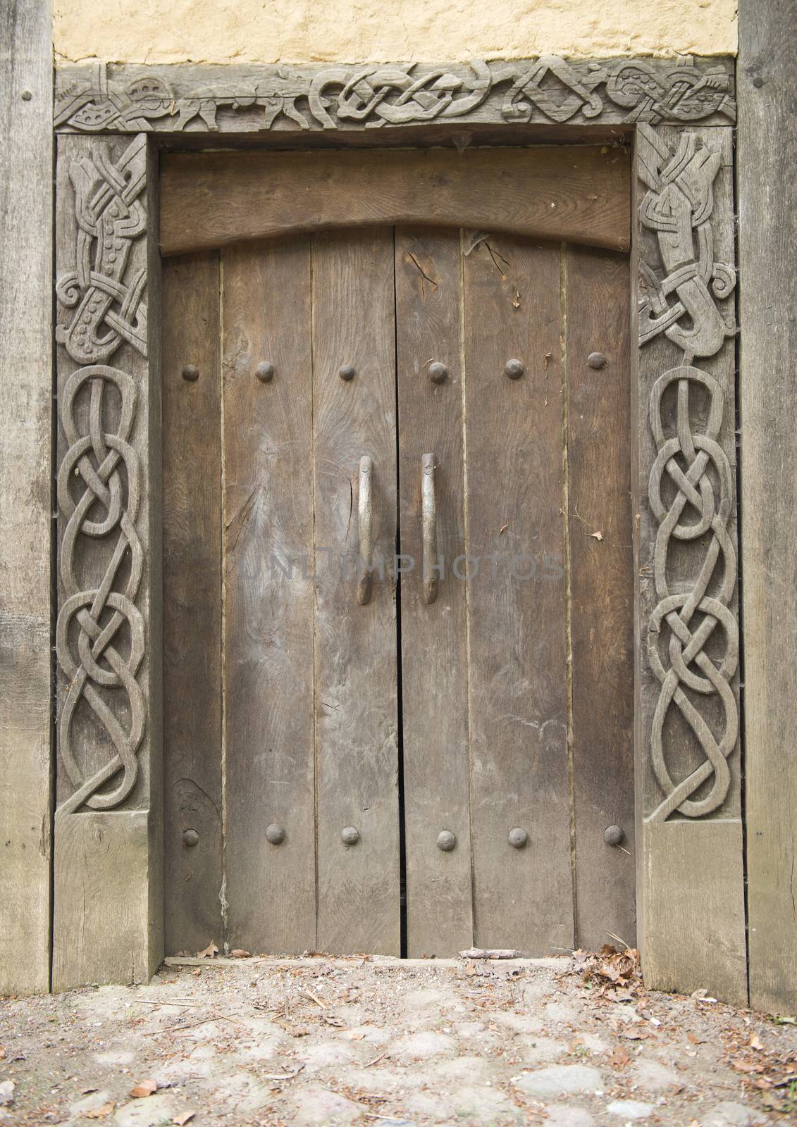 A danish medieval door of a viking house. Taken in a danish viking museum.