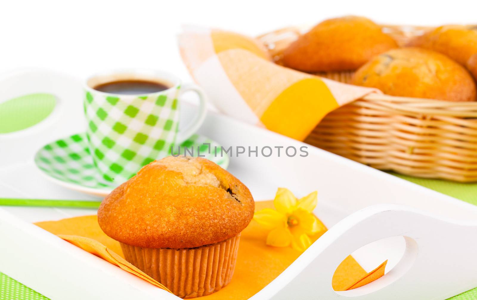 muffin with coffee cup, for breakfast