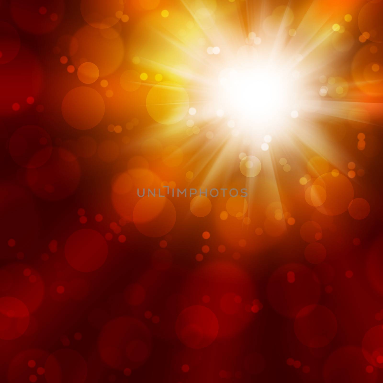 Abstract red background. Star, rays and circles
