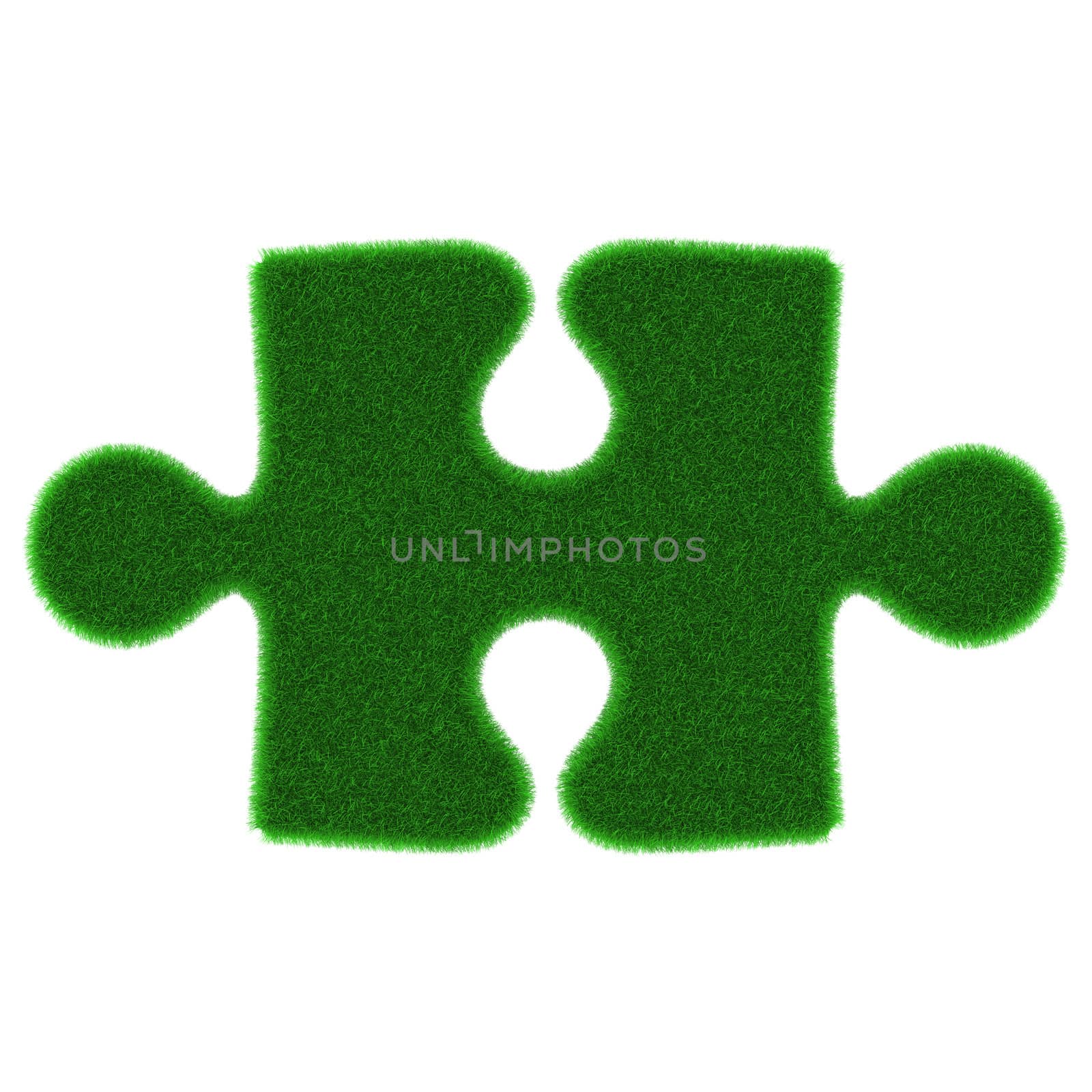 Green puzzle piece made of grass isolated on white background