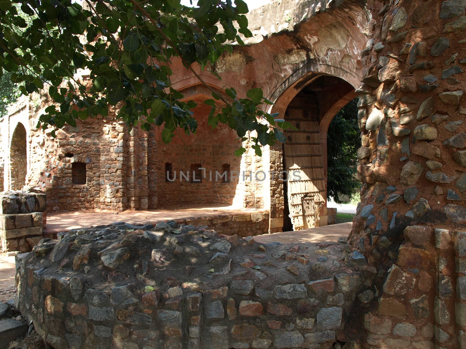 old rooten wooden dor on ruin of Hamayun tomb      