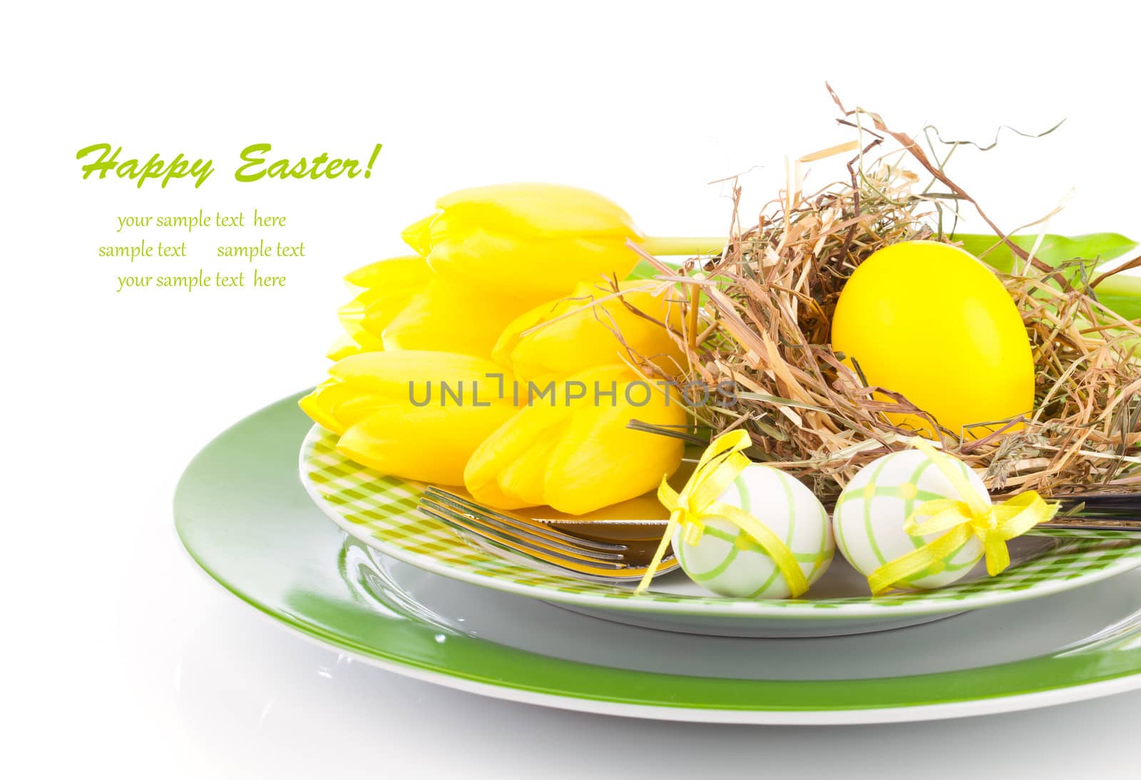 Easter eggs in a plate, on a white background