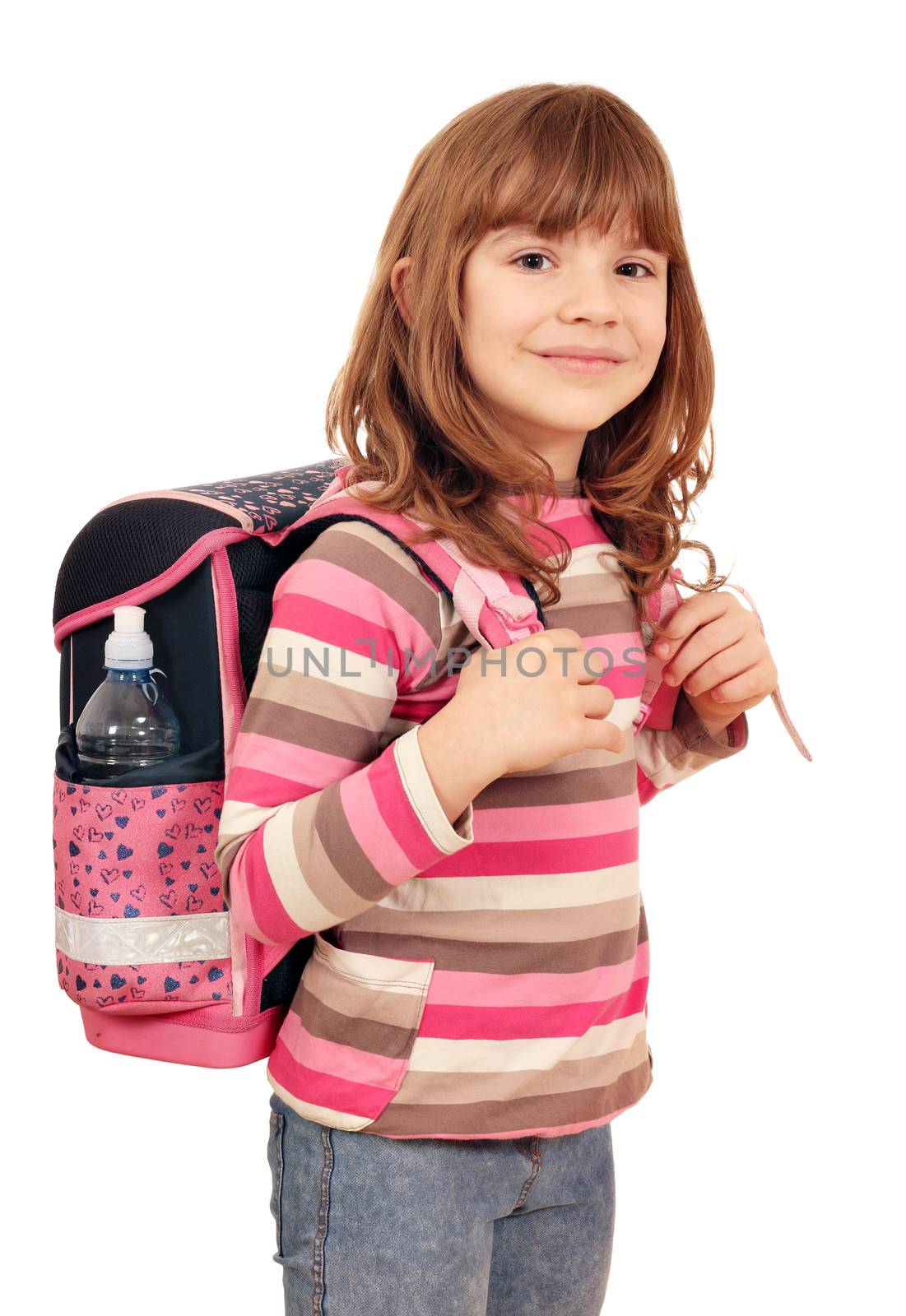 little girl with school bag by goce