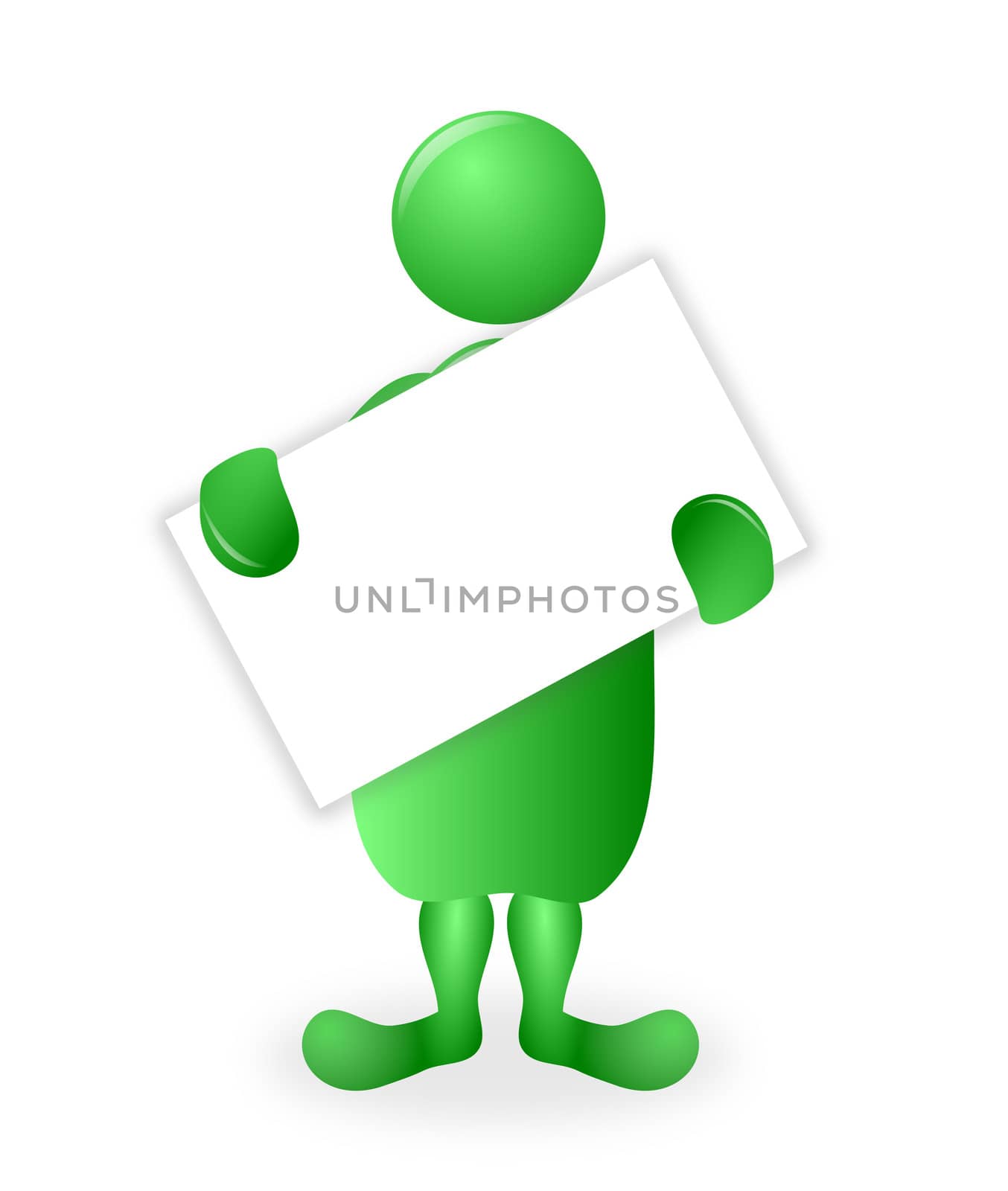 Green 3D Character Holding a White Blank Poster Board by RichieThakur