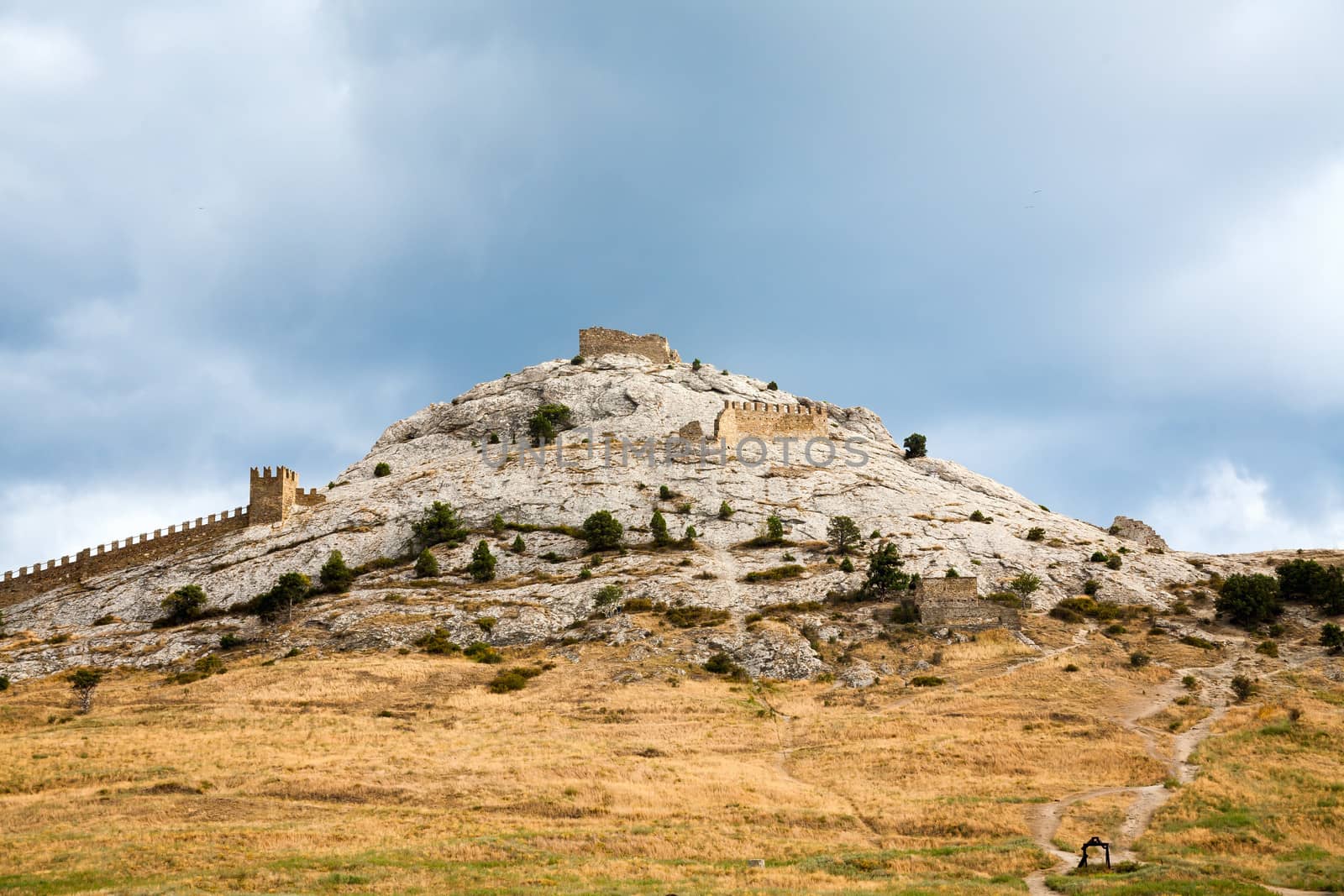 Genoese fortress in Sudak. Evening view.