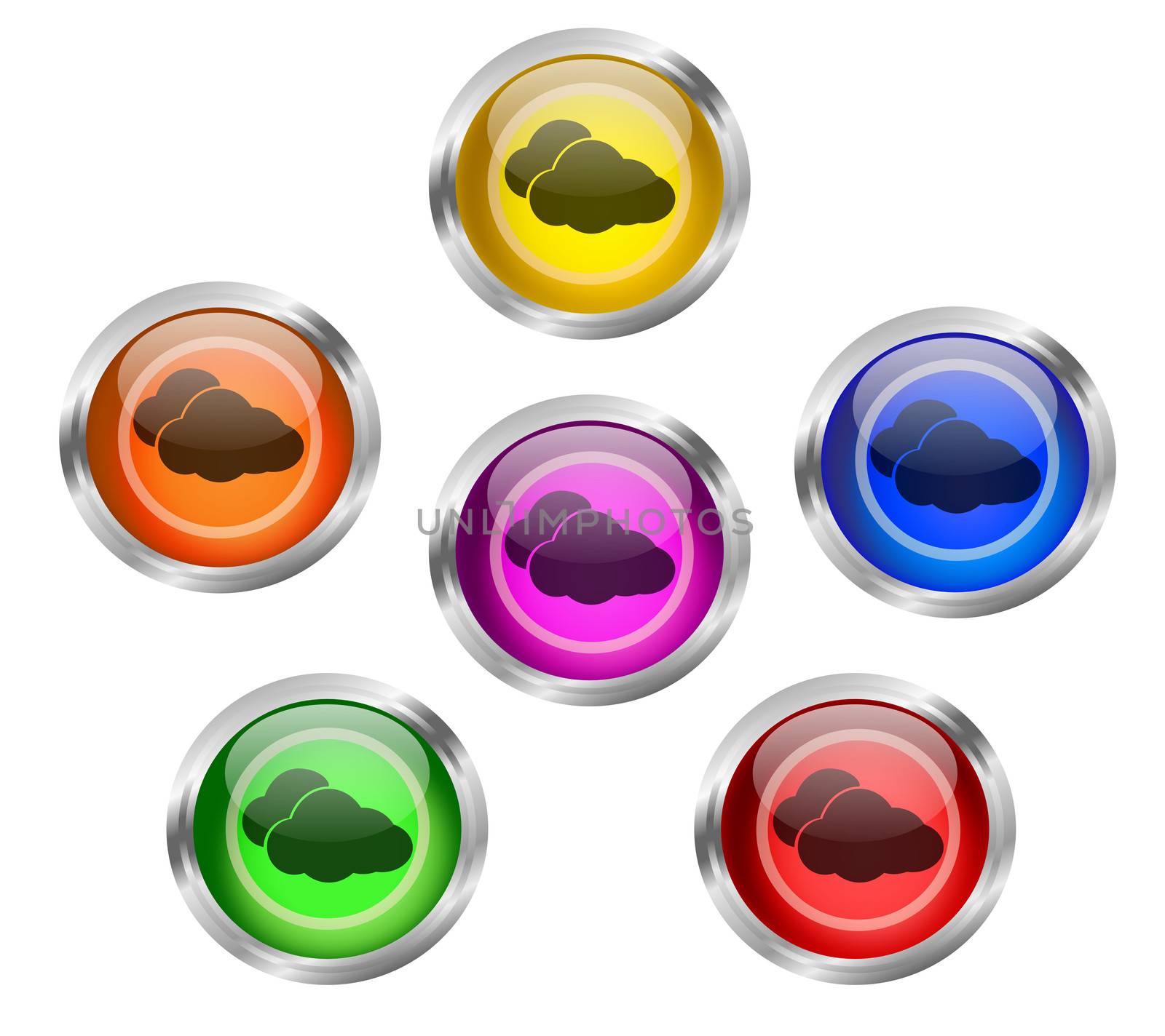 Set of shiny cloud icon buttons

