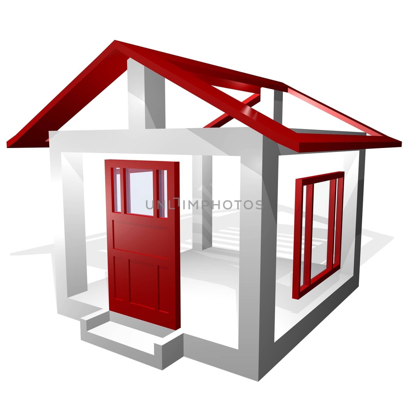 House building or construction concept illustrated with a basic house frame with no walls
