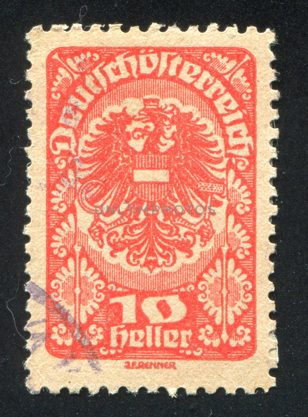 AUSTRIA - CIRCA 1920: stamp printed by Austria, shows ornament and eagle, circa 1920