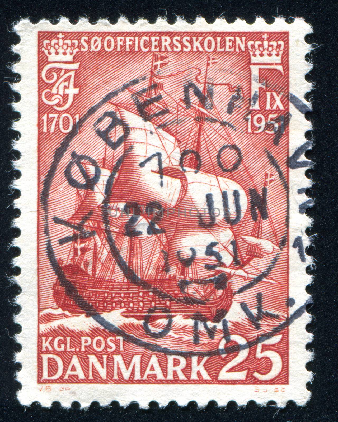 DENMARK - CIRCA 1951: stamp printed by Denmark, shows Warship, circa 1951