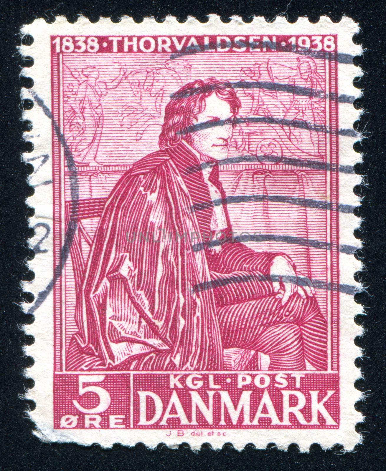 DENMARK - CIRCA 1938: stamp printed by Denmark, shows Bertel Thorvaldsen, circa 1938