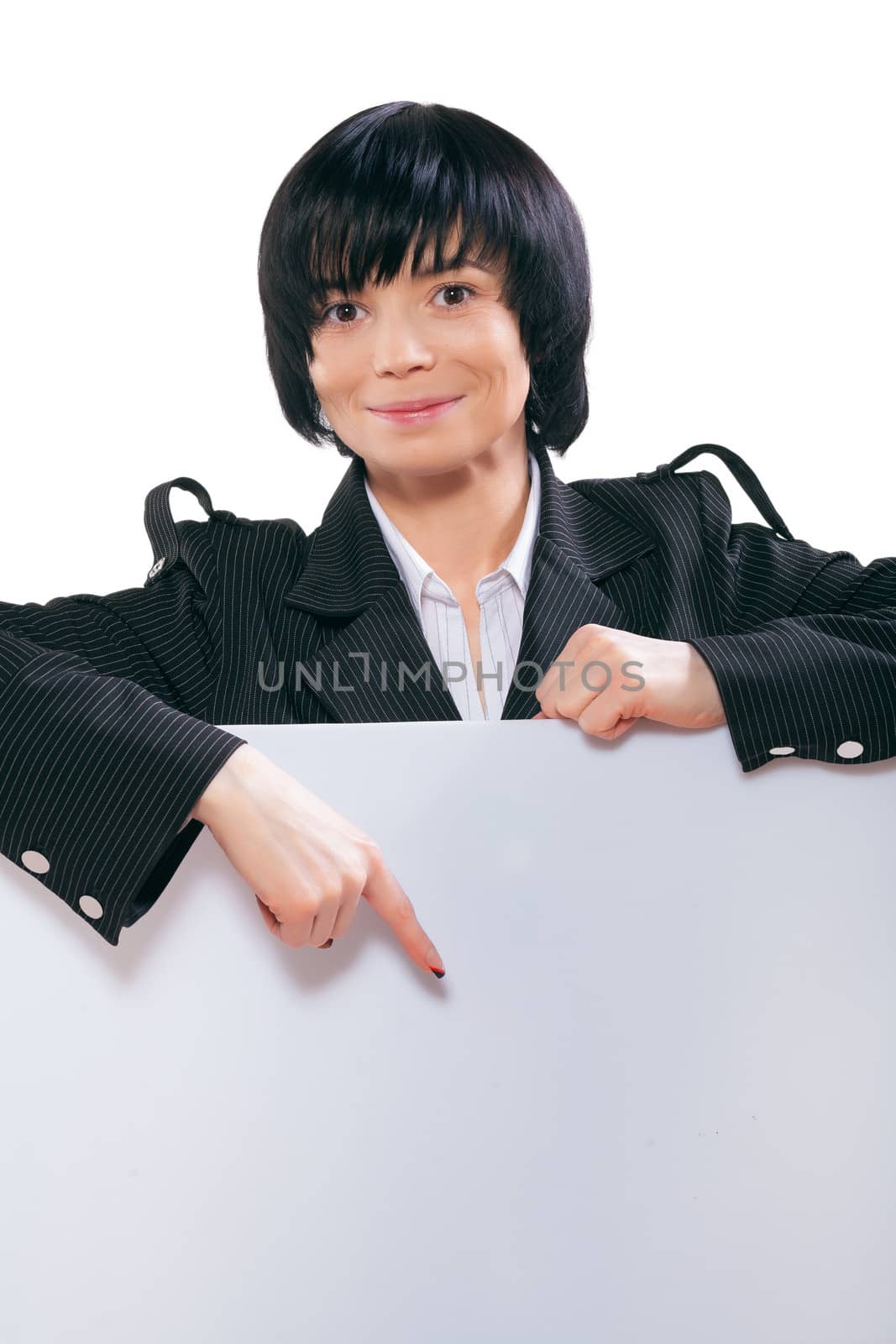 asian businesswoman showing white board by mihalec