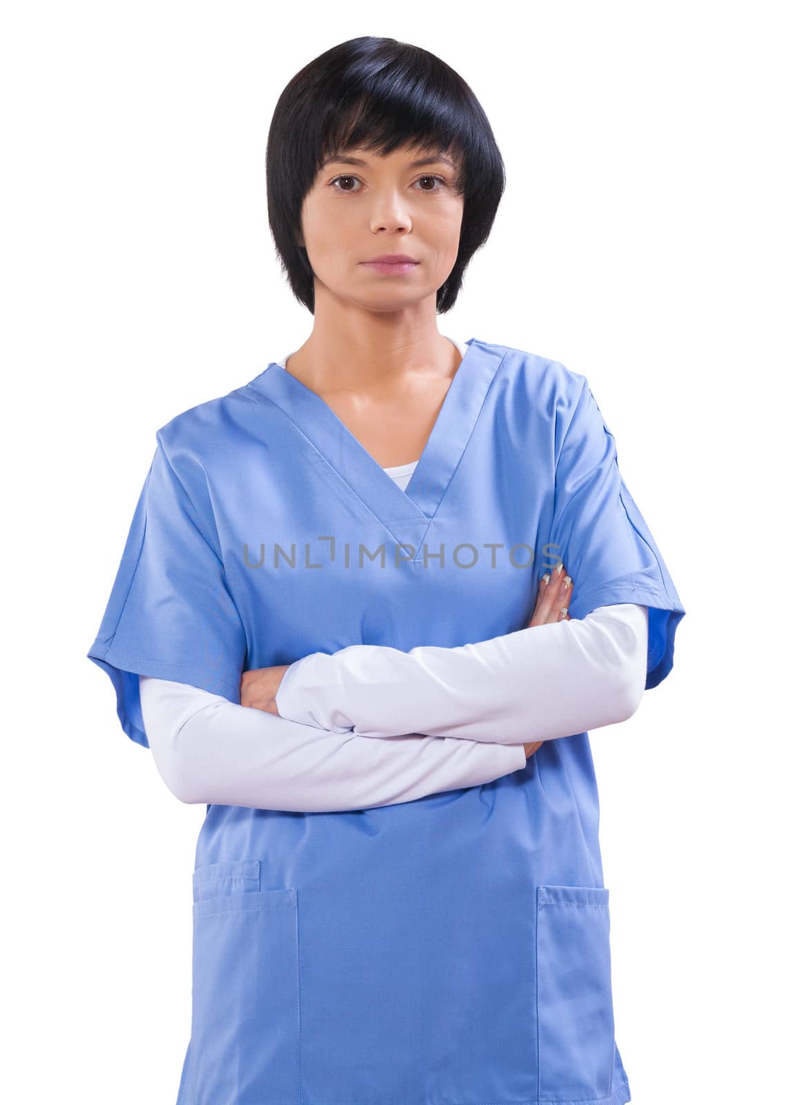 portrait of asian female doctor with crossed arms isolated  by mihalec