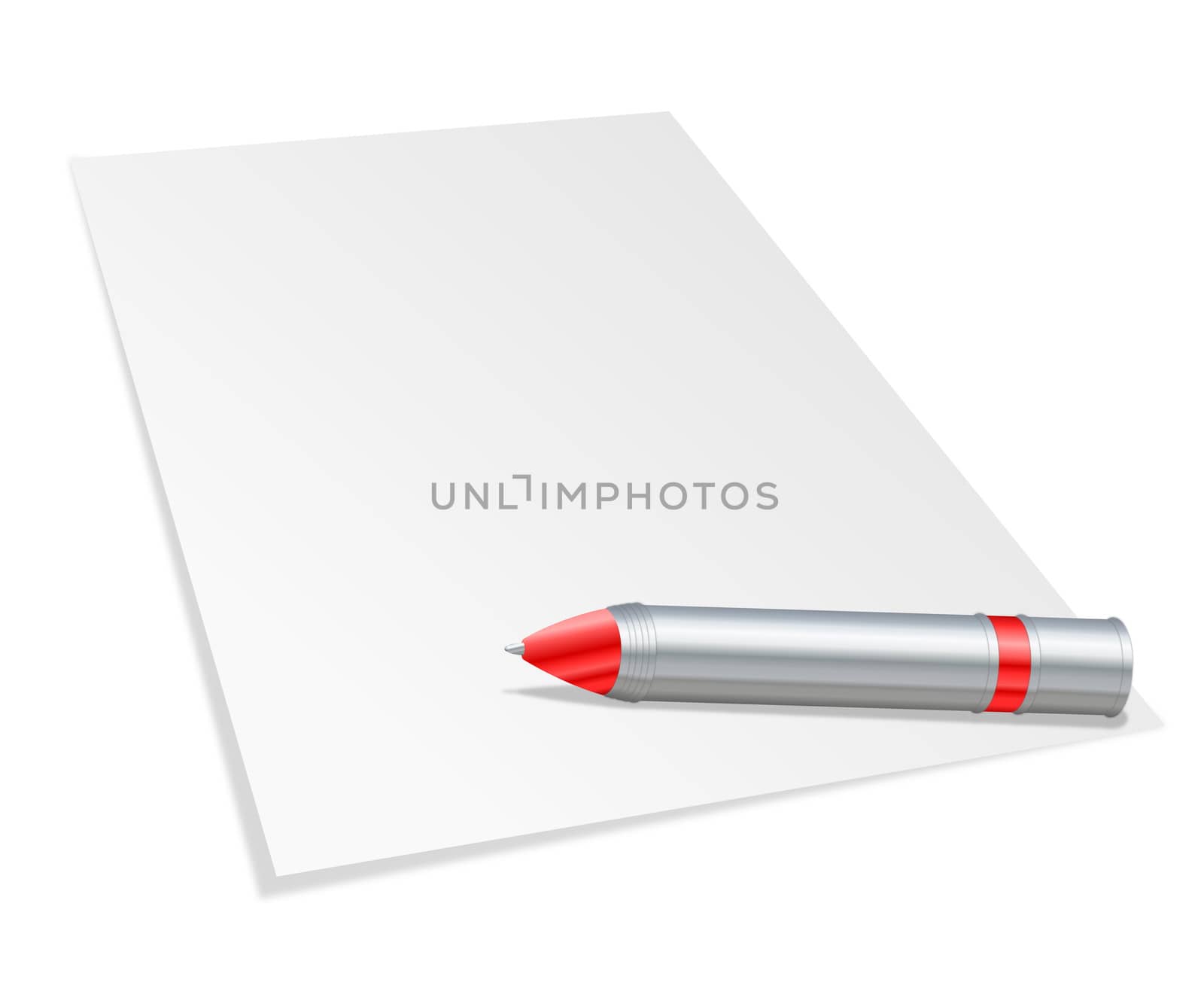 A blank paper with a metallic silver or steel pen lying on it
