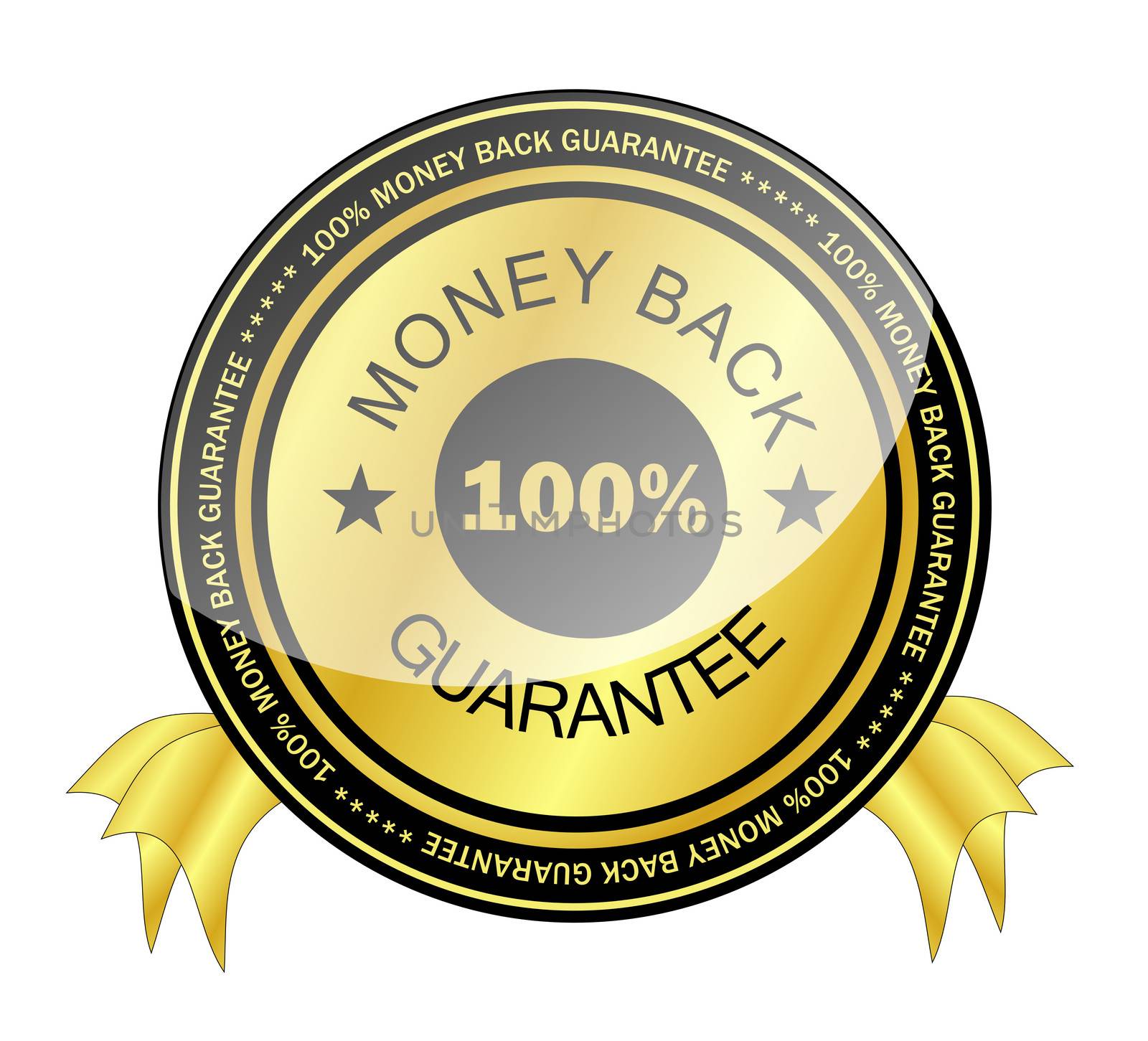 Shiny100%  money back guarantee icon badge in golden and black
