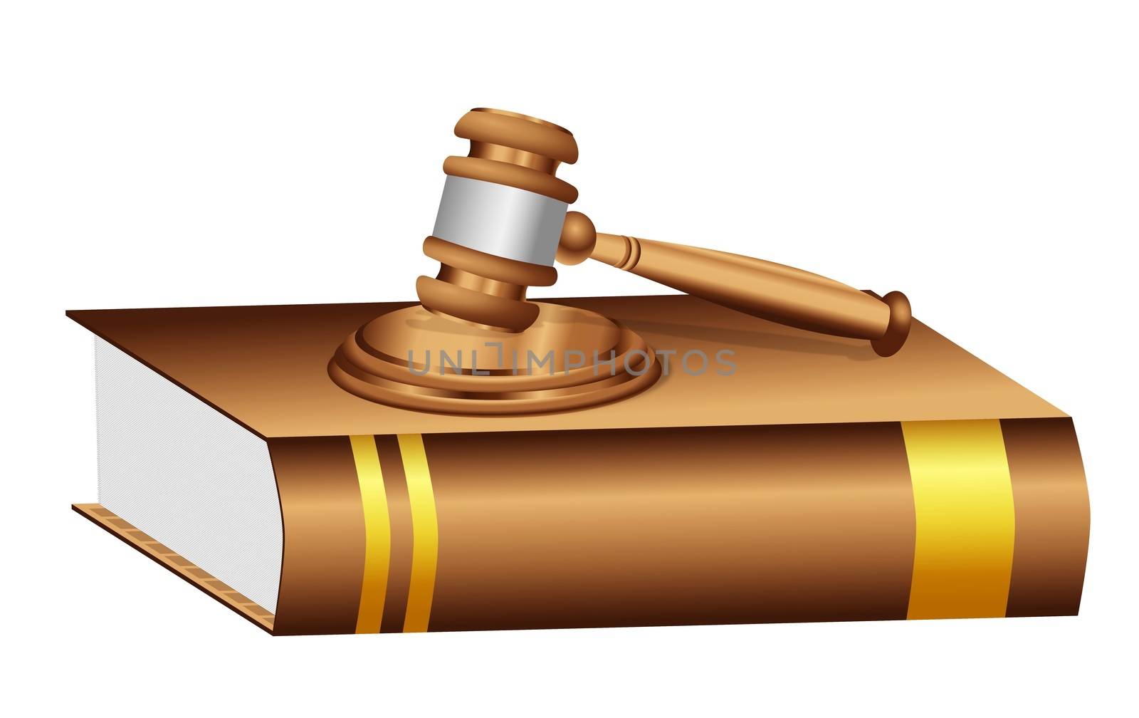 A judge gavel mallet placed on a brown book with blank golden label
