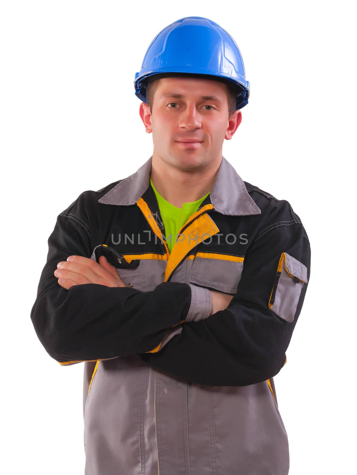 young man wearing working clothes isolated 