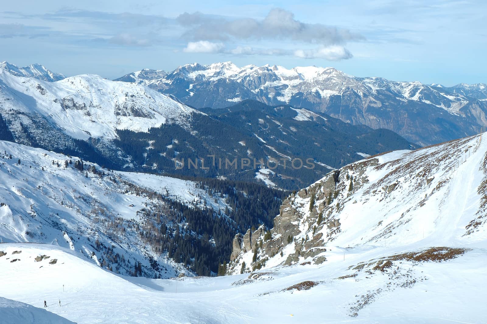 Peaks and valley in Alps in winter by janhetman