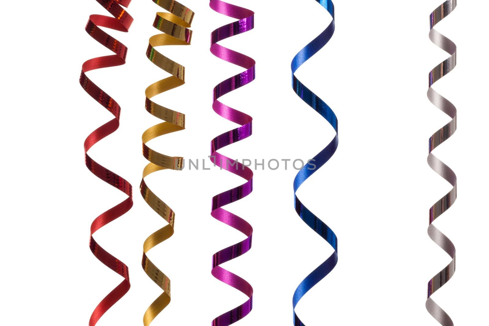 Colorful, curly  streamers isolated on white background