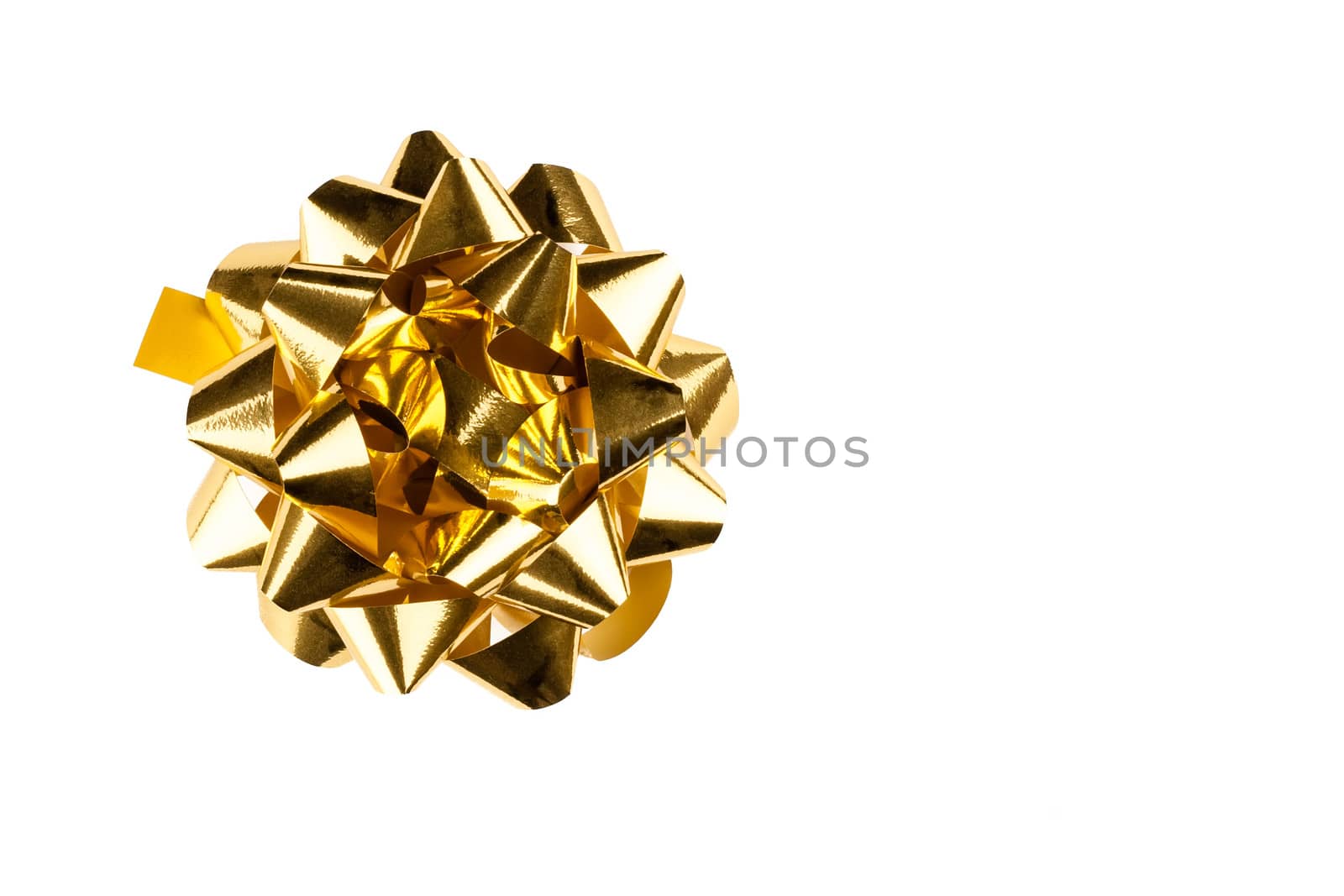 golden gift bow isolated on white background