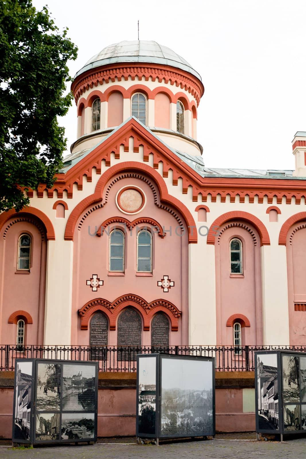 A pink orthodox church in Vilnius in Lithuania
