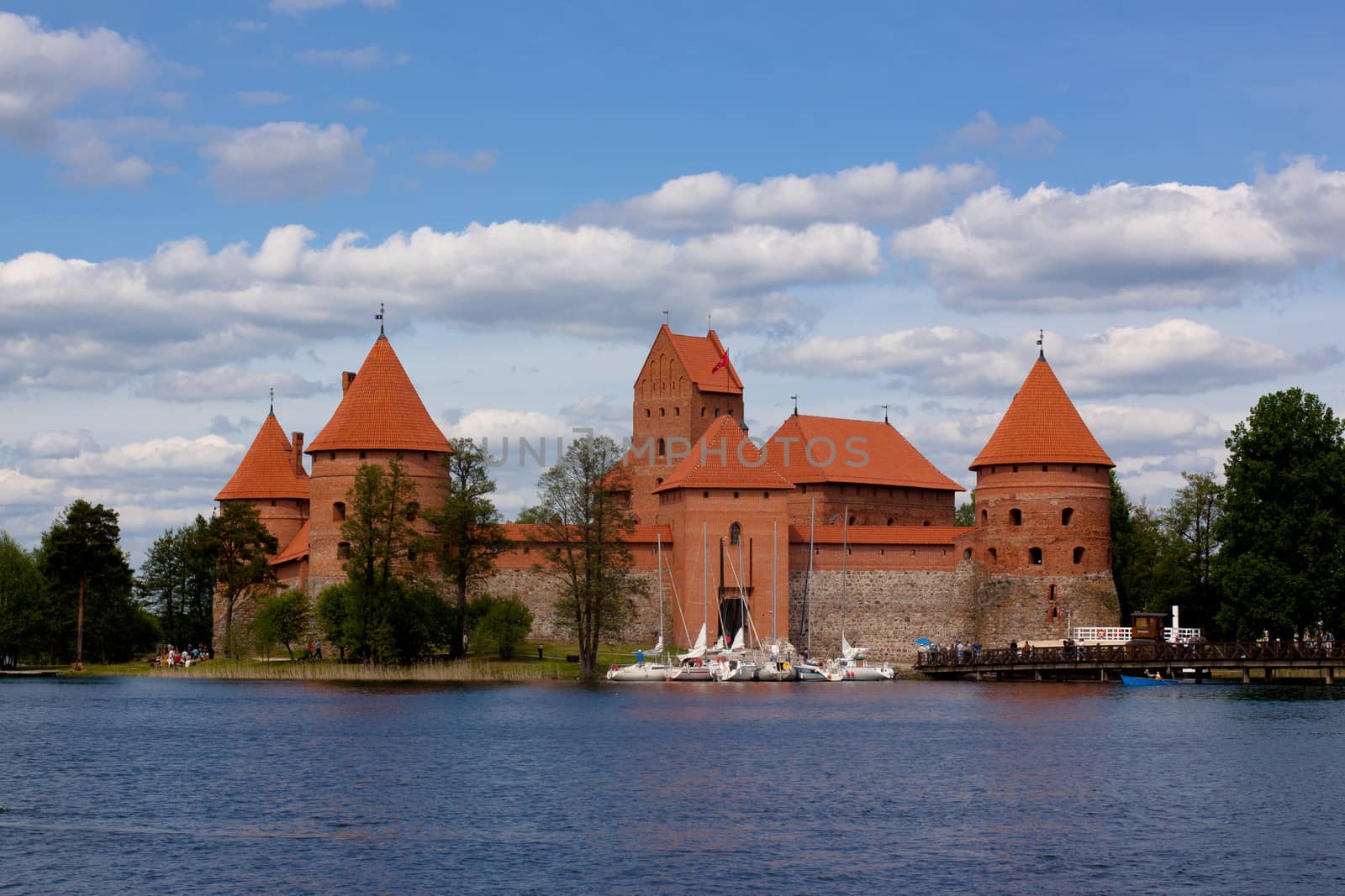 A landscape with lake and Trakaj castle in Lithuania
