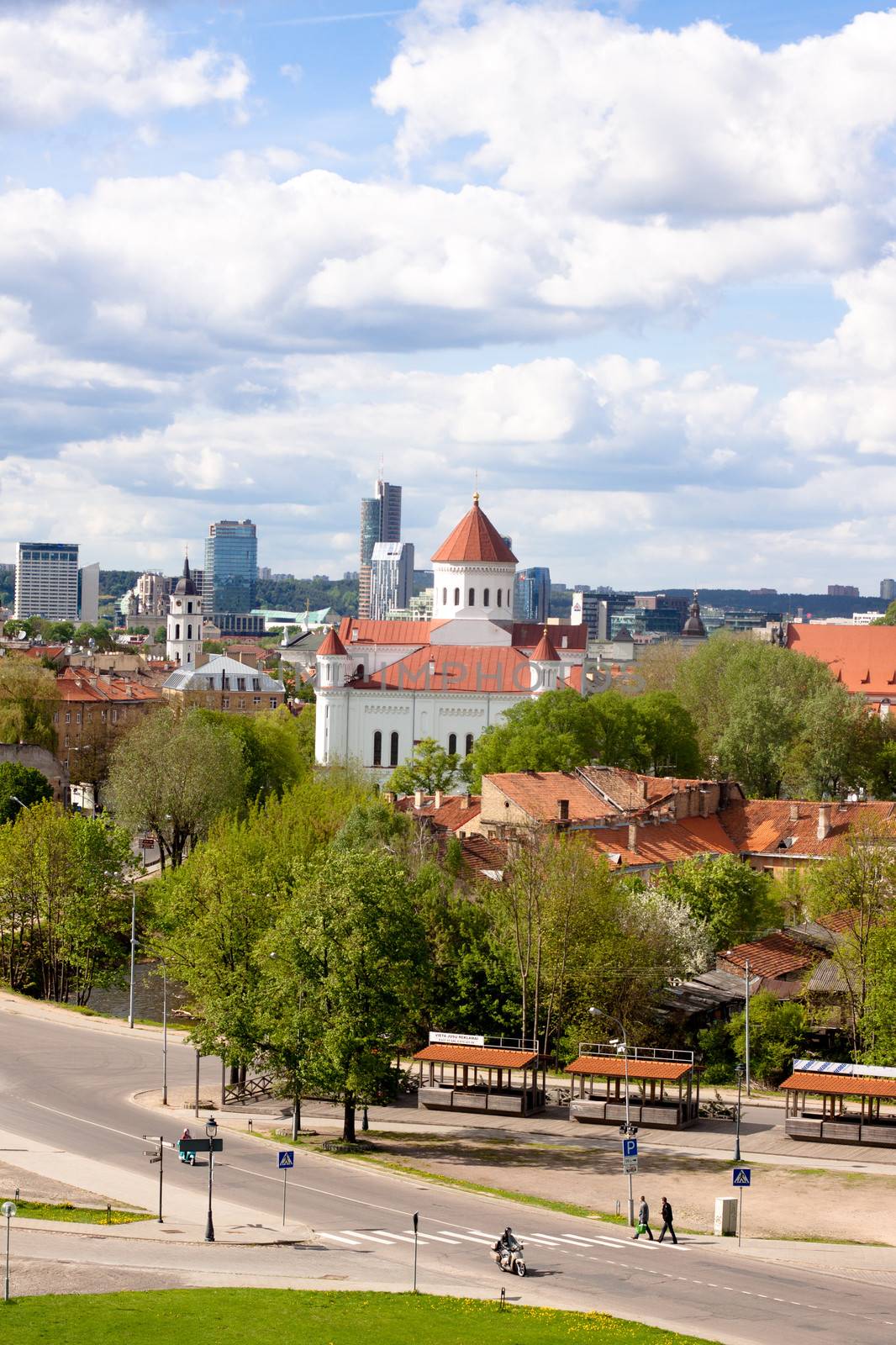 A white church and blue sky in Vilnius
