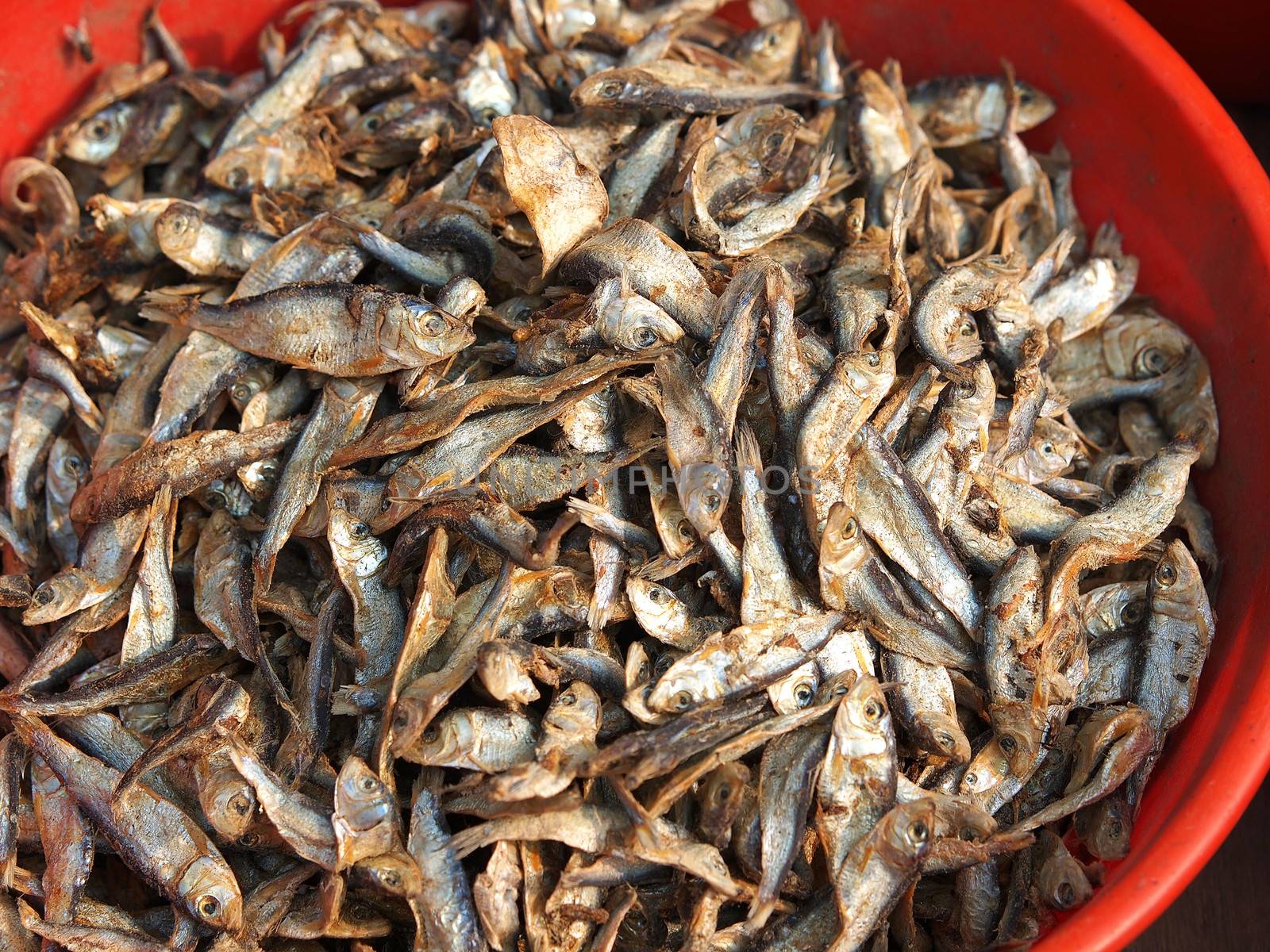 dry tinny fish on the open matket in Asia       