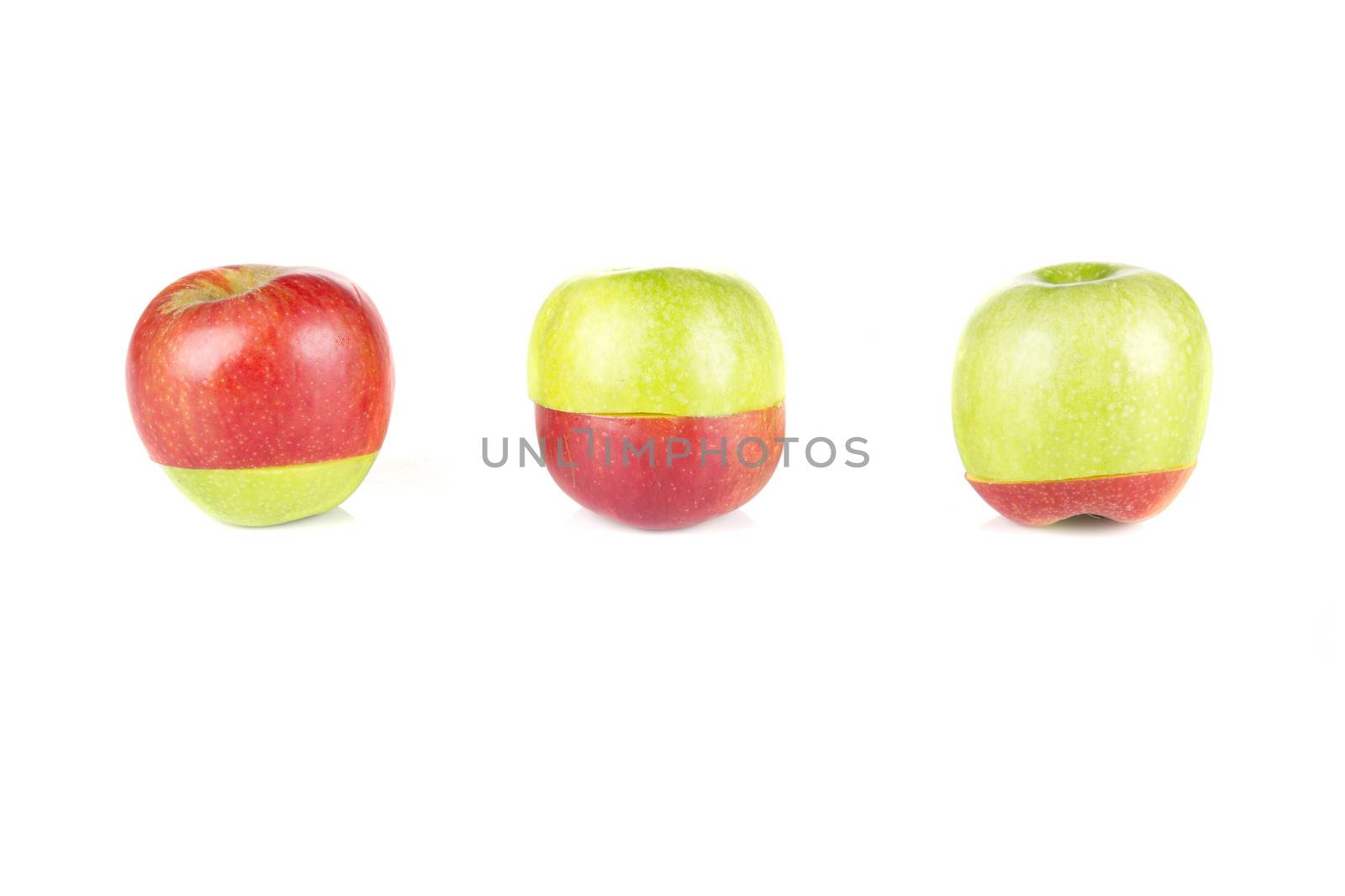 Sliced red and green apple isolated on white