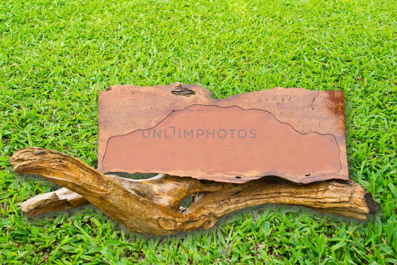 Wooden sign on grass