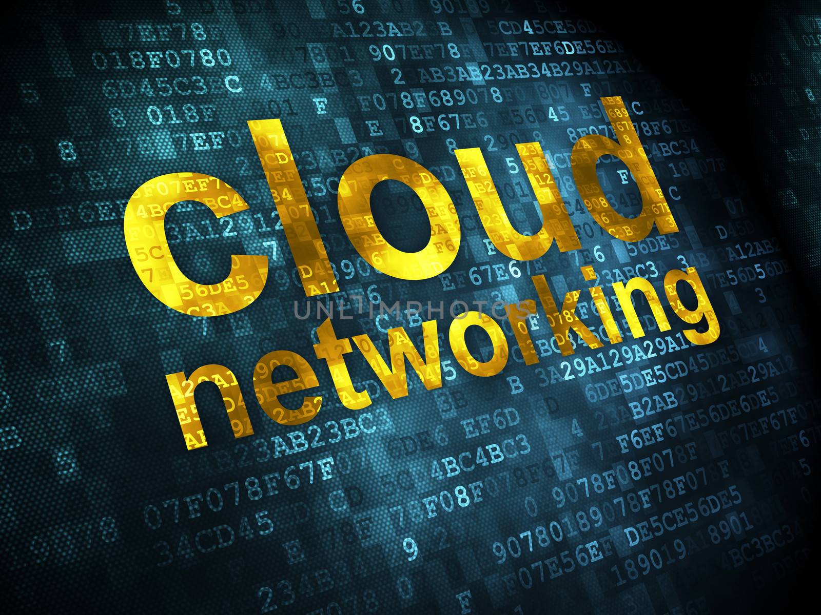 Cloud technology concept: pixelated words Cloud Networking on digital background, 3d render